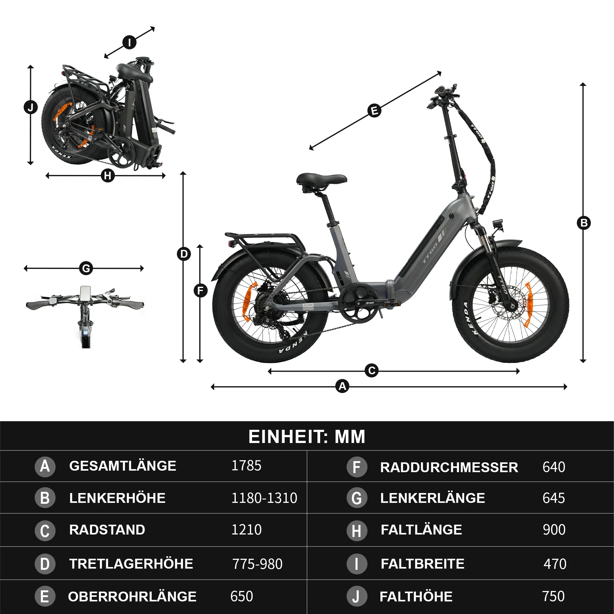 F6 Pro 20" 250W Hinterradmotor 70Nm 48V18Ah Akku 120-140km Reichweite E-Bike mit Vollfederung - Image 4