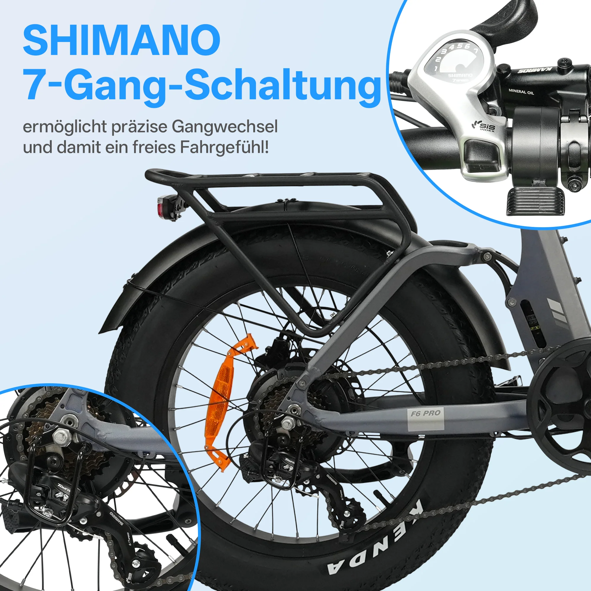 F6 Pro 20" 250W Hinterradmotor 70Nm 48V18Ah Akku 120-140km Reichweite E-Bike mit Vollfederung - Image 6