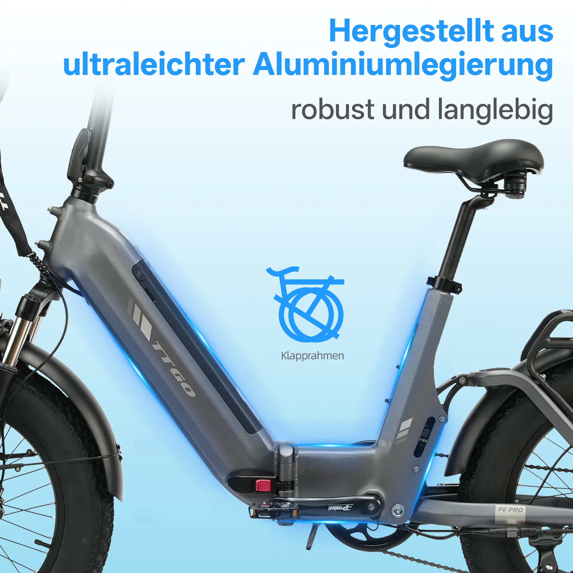 F6 Pro 20" 250W Hinterradmotor 70Nm 48V18Ah Akku 120-140km Reichweite E-Bike mit Vollfederung - Image 7
