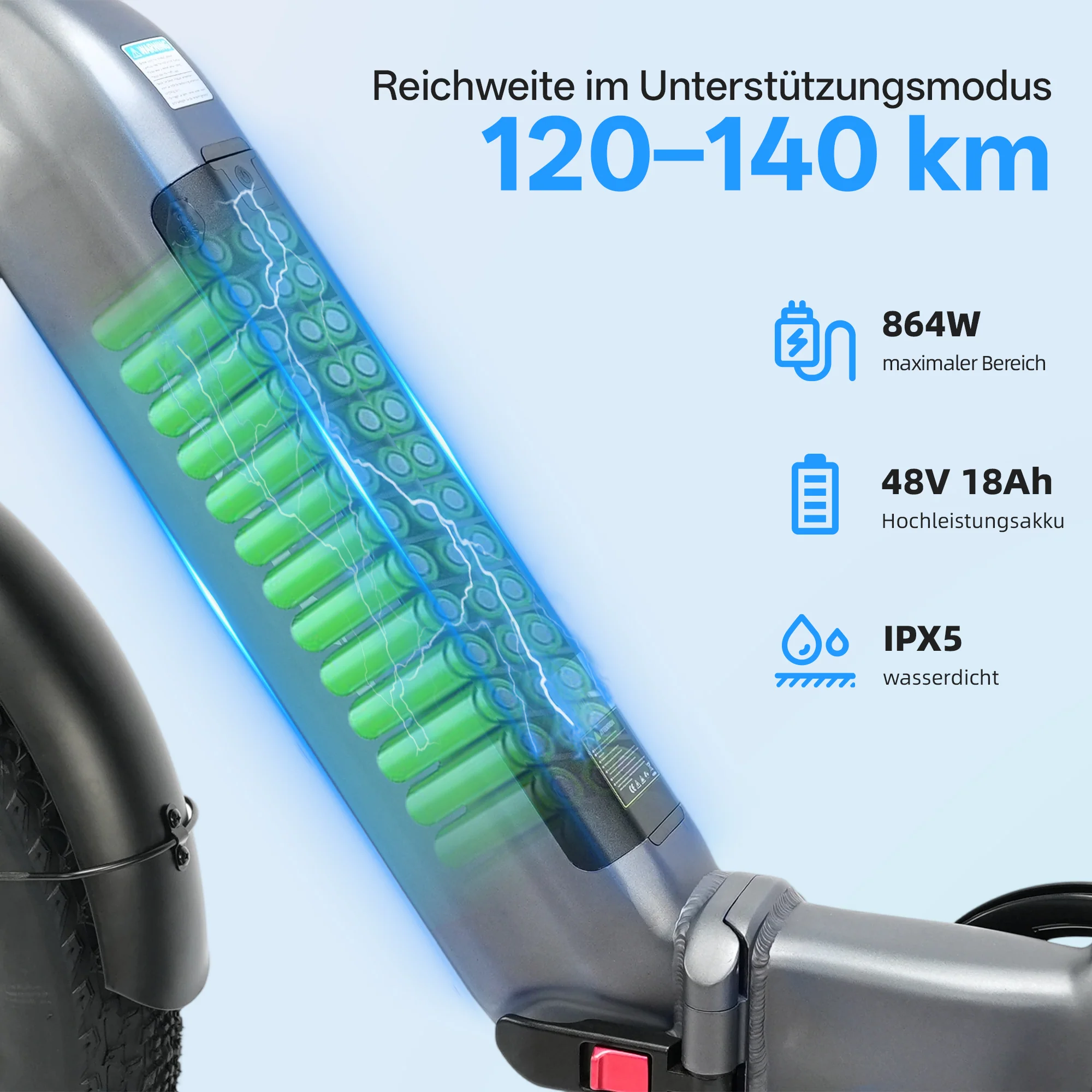 F6 Pro 20" 250W Hinterradmotor 70Nm 48V18Ah Akku 120-140km Reichweite E-Bike mit Vollfederung - Image 8