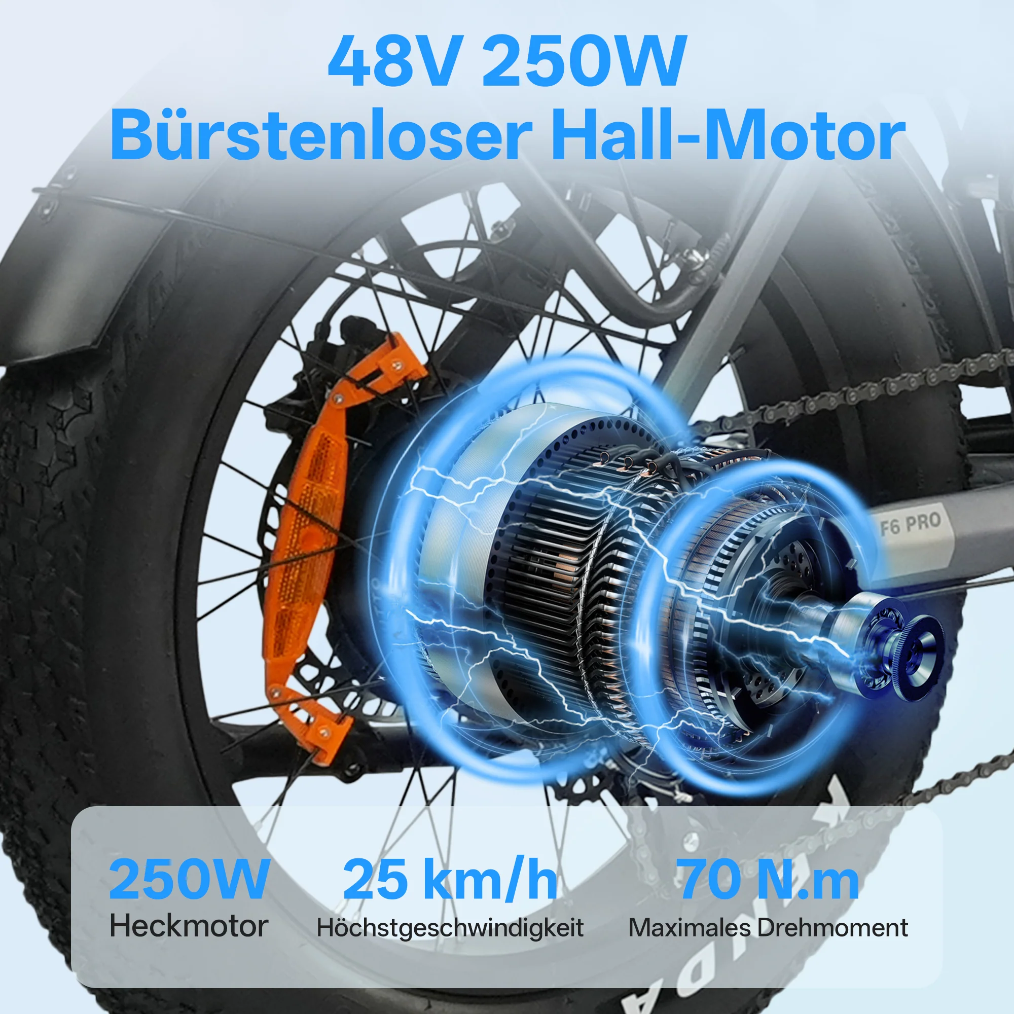 F6 Pro 20" 250W Hinterradmotor 70Nm 48V18Ah Akku 120-140km Reichweite E-Bike mit Vollfederung - Image 9