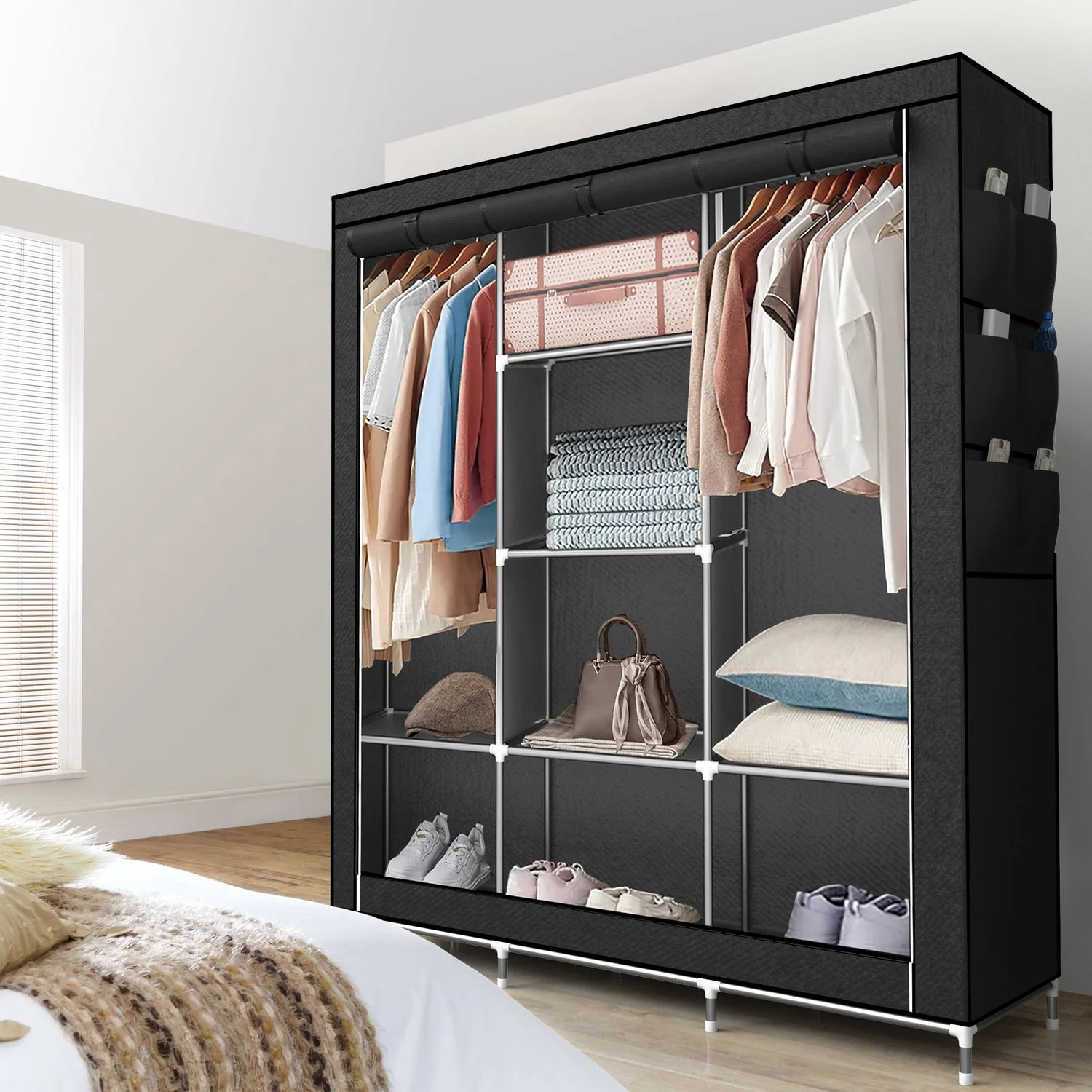 Faltschrank 130x175x45 cm Kleiderschrank aus Stoff mit Reißverschluss Kleiderstange - Image 11