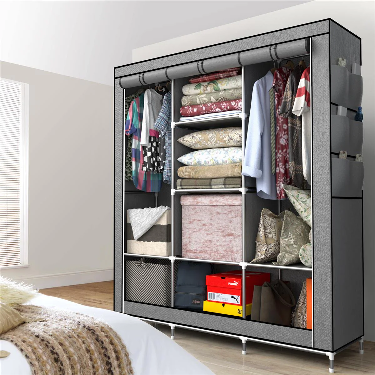 Faltschrank 130x175x45 cm Kleiderschrank aus Stoff mit Reißverschluss Kleiderstange - Image 6