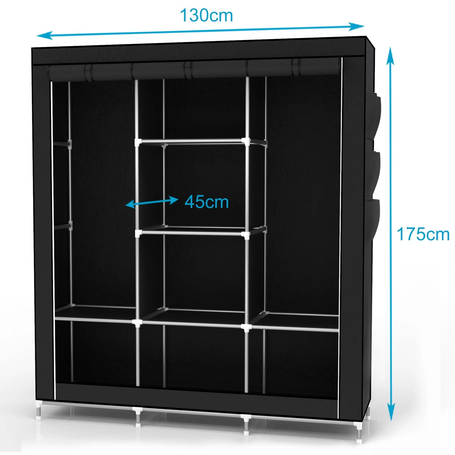 Faltschrank 130x175x45 cm Kleiderschrank aus Stoff mit Reißverschluss Kleiderstange - Image 8