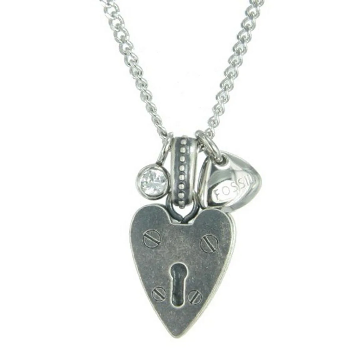 Fossil Damen Edelstahl Kette Collier JF86597040 Herz Schloss Strass - Image 2
