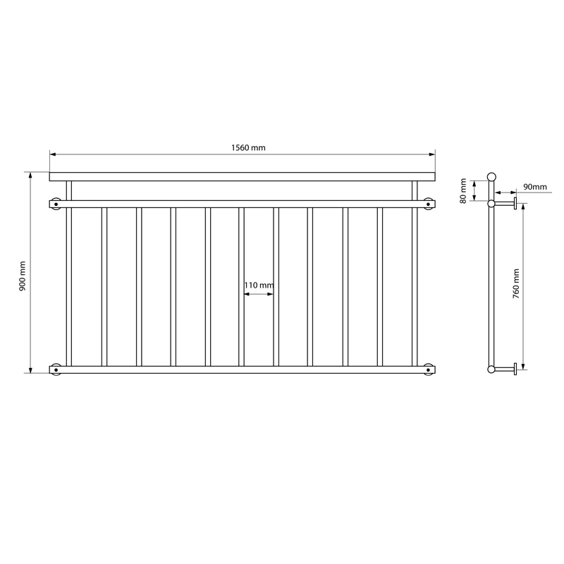 Französischer Balkon 90x156 cm glänzend mit 11 Füllstäben aus Edelstahl - Image 5