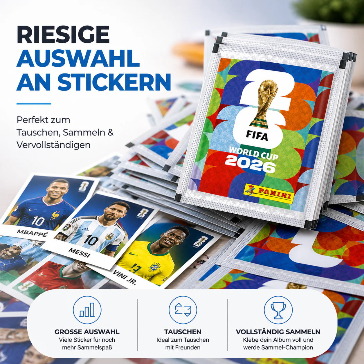 Fußball WM 2026 Set mit Panini Stickern – inkl. WM Spielplan (25 Tüten / 175 Sticker Einzeltüten) - Image 15