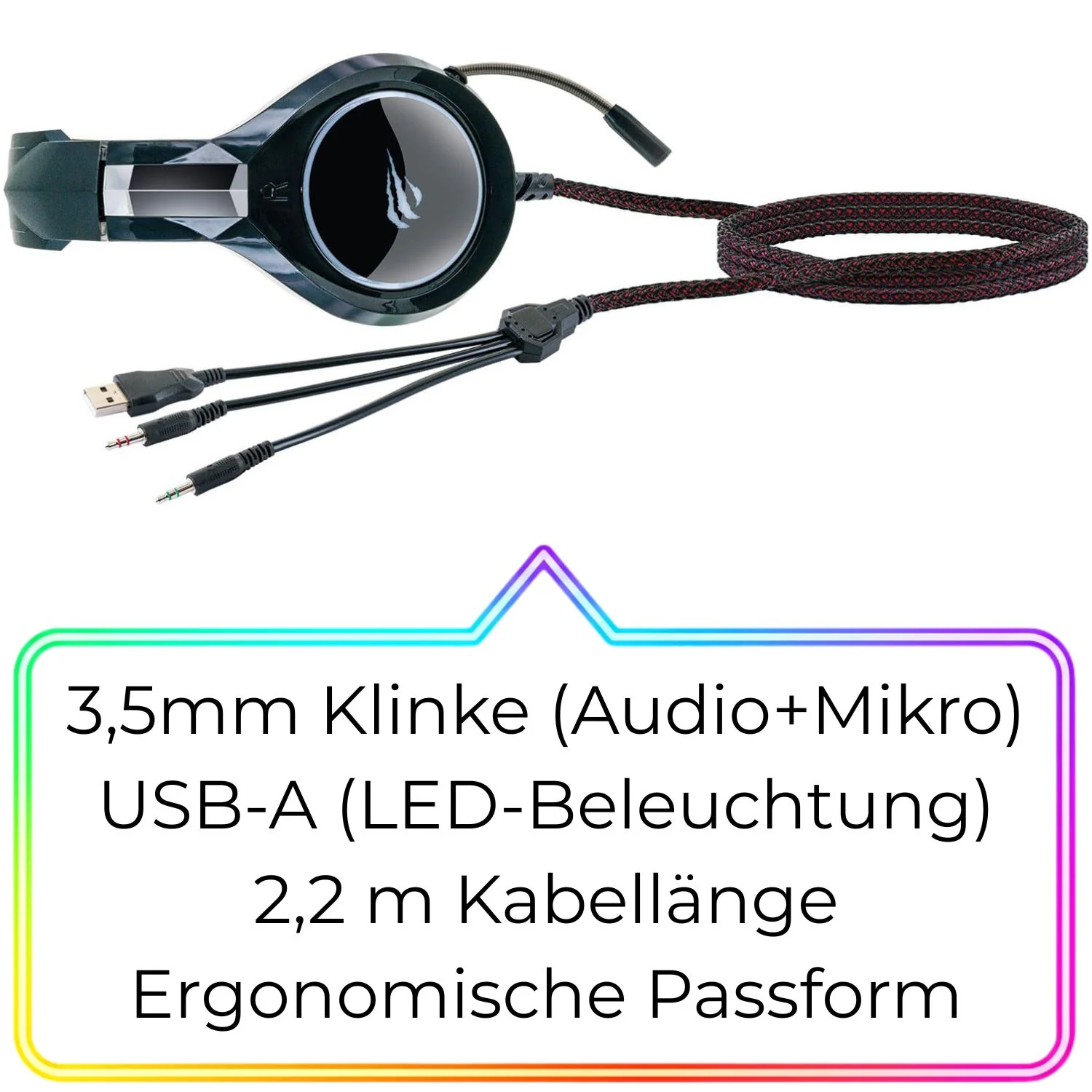 Gaming Headset Stereo 2x 3,5mm Beleuchtet - Image 6