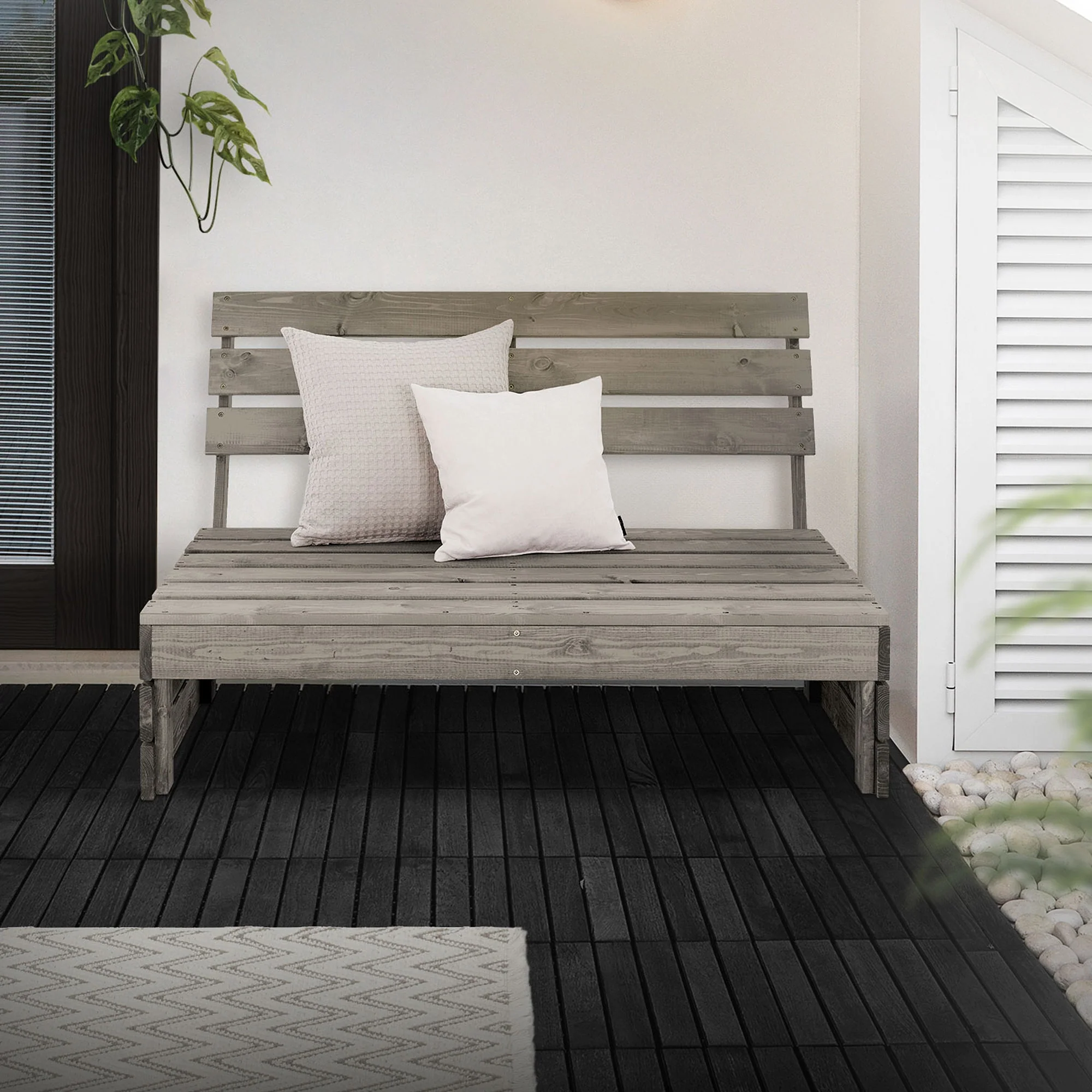 Gartenbank 3-Sitzer Grau 120x765x80 cm aus Massivholz - Image 2
