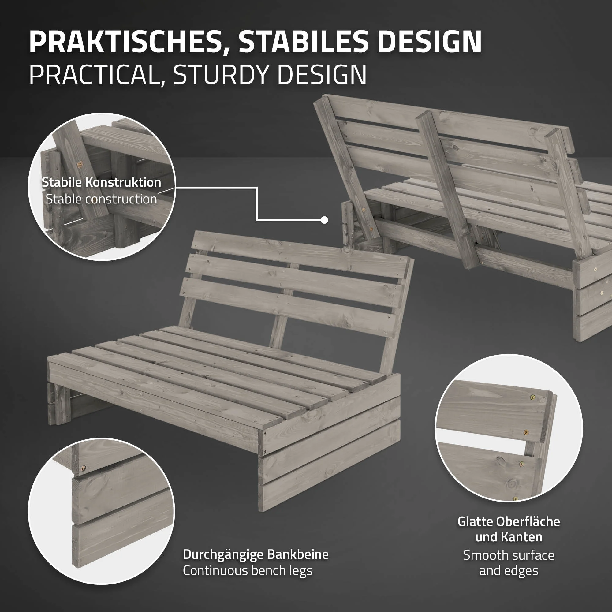 Gartenbank 3-Sitzer Grau 120x765x80 cm aus Massivholz - Image 4