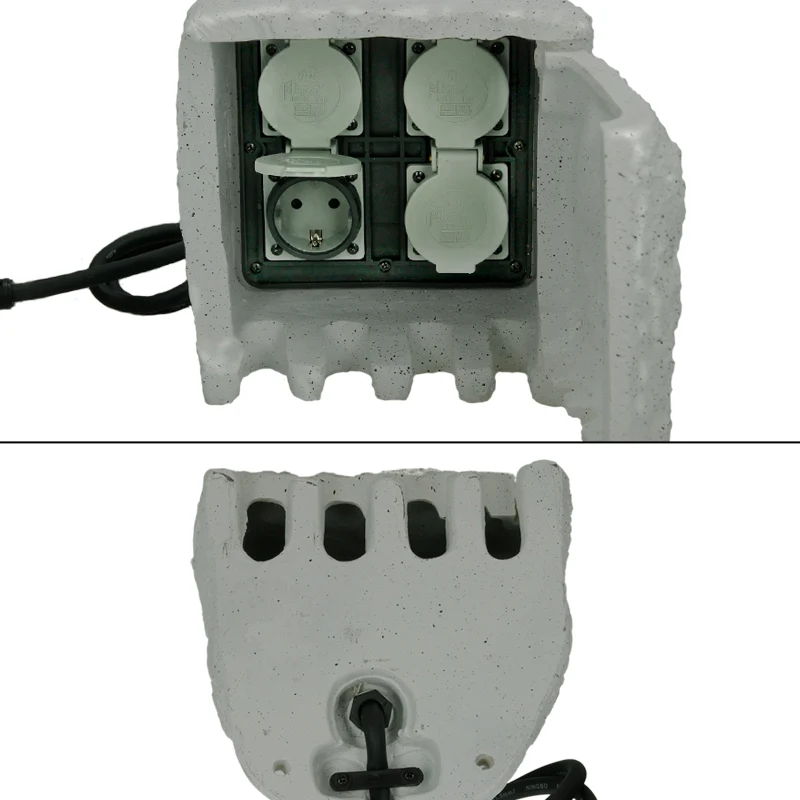Gartensteckdose 4-fach IP44 Grau aus Polyresin Kunststein - Image 3