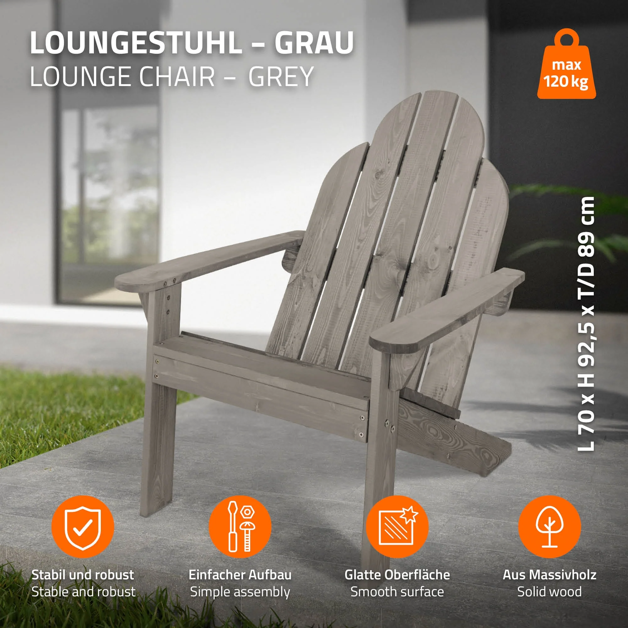 Gartenstuhl Adirondack Grau 92.5x70x89 cm aus Massivholz - Image 2
