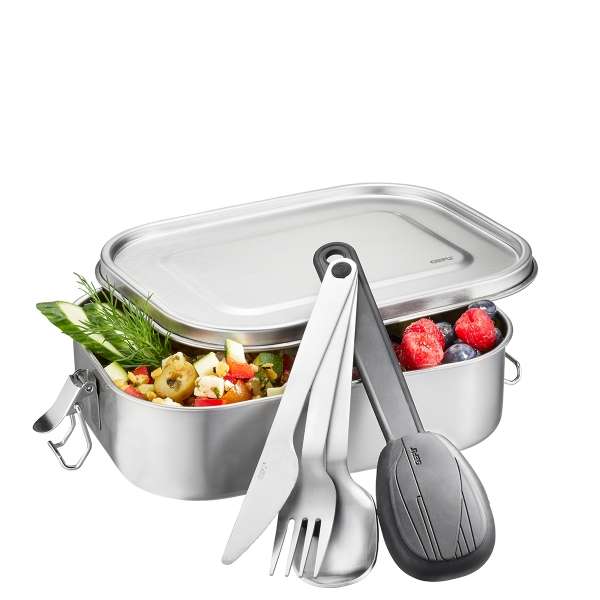 Gefu Lunchbox Endure L Bundle mit 3-tlg. To-Go-Besteck-Set Move, Edelstahl