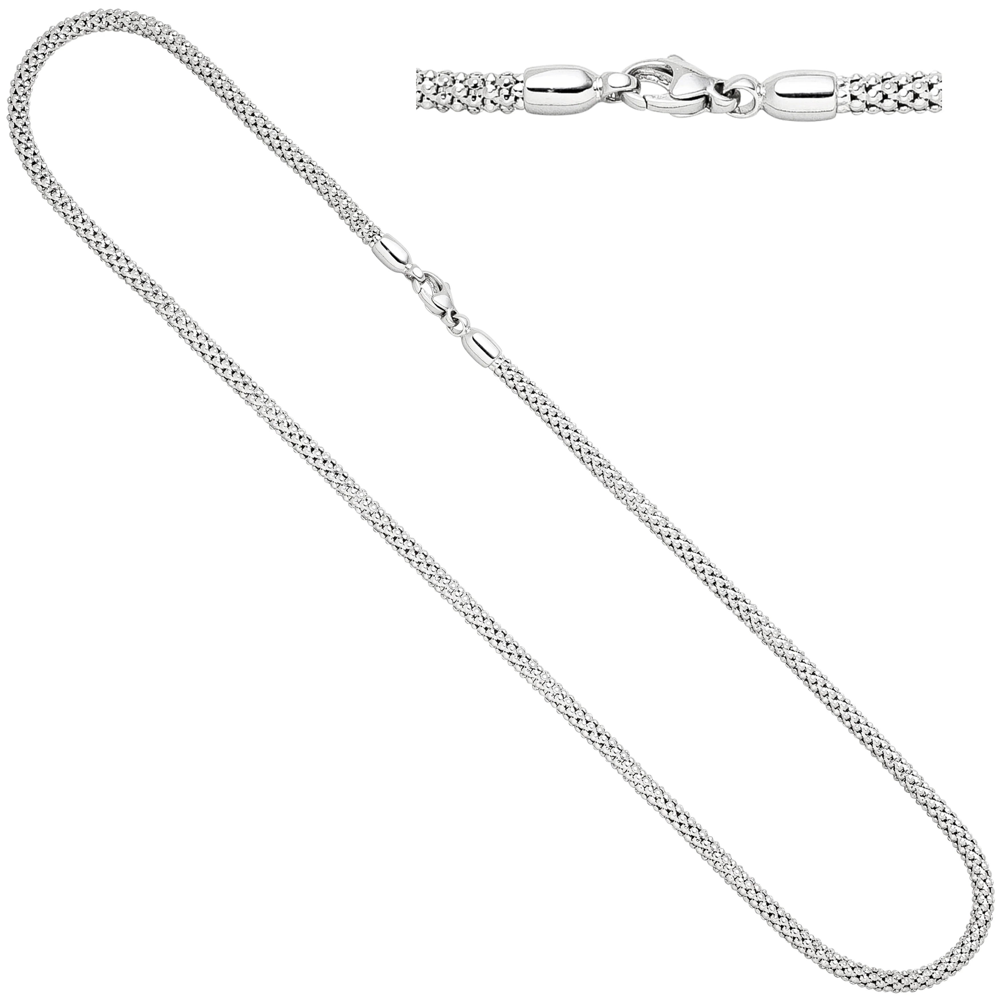 Halskette Popcorn Kette 750 Gold Weißgold 46 cm Weißgoldkette Karabiner