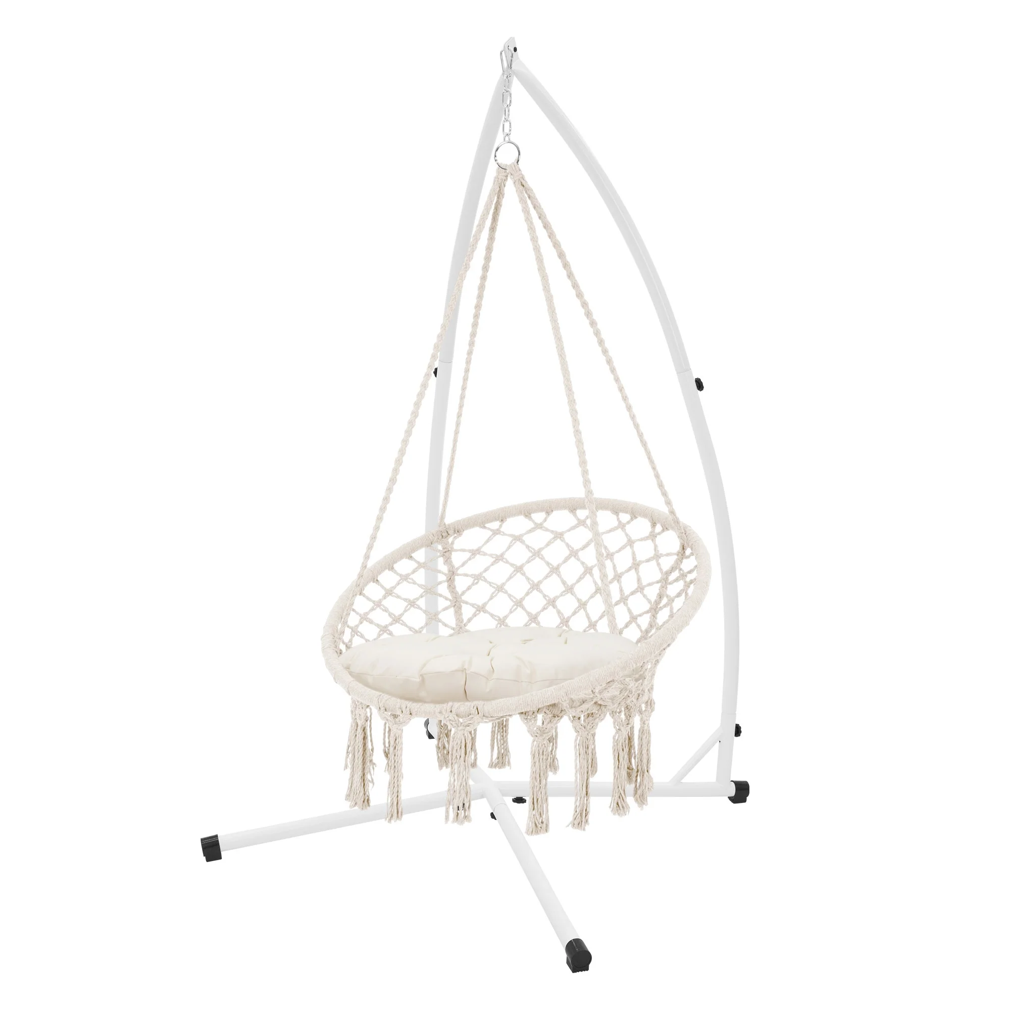 Hängesessel mit Gestell & 2 Kissen, aus Baumwolle, bis 120kg, Outdoor/Indoor, Hartholz Querstab