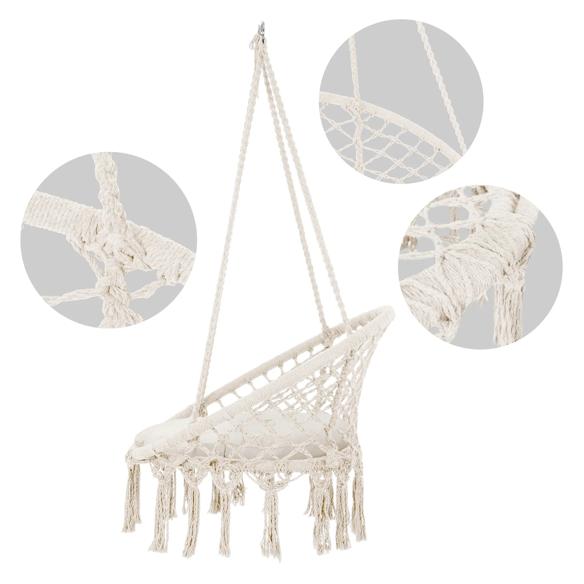 Hängesessel mit Gestell & 2 Kissen, aus Baumwolle, bis 120kg, Outdoor/Indoor, Hartholz Querstab - Image 6
