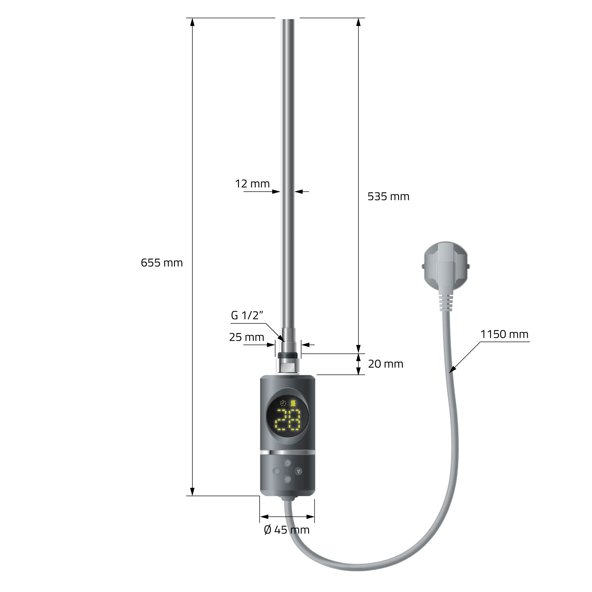 Heizstab 600W Anthrazit mit Thermostat und LCD Bildschirm ML-Design - Image 3