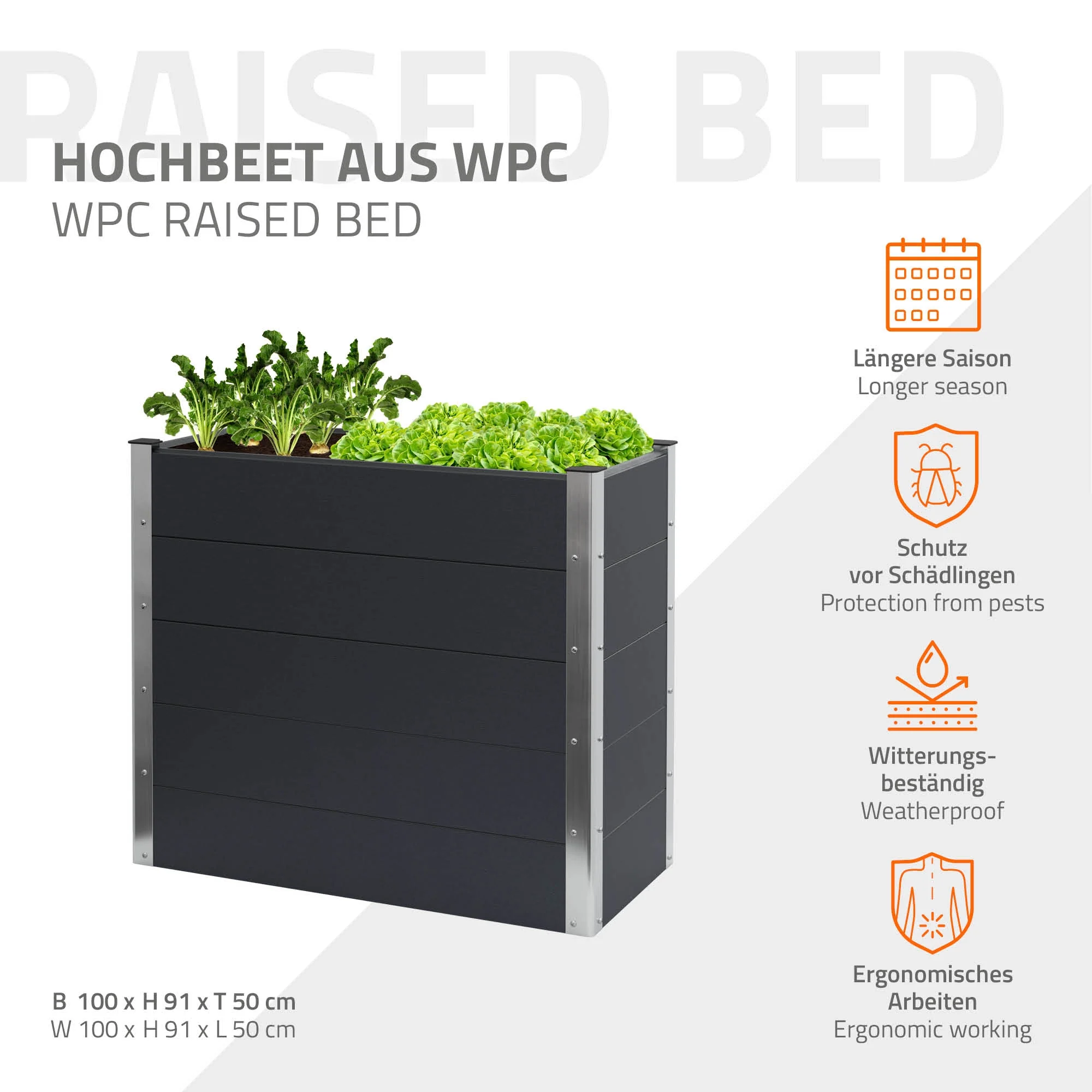 Hochbeet 100x50x91 cm Anthrazit aus WPC ML-Design - Image 2
