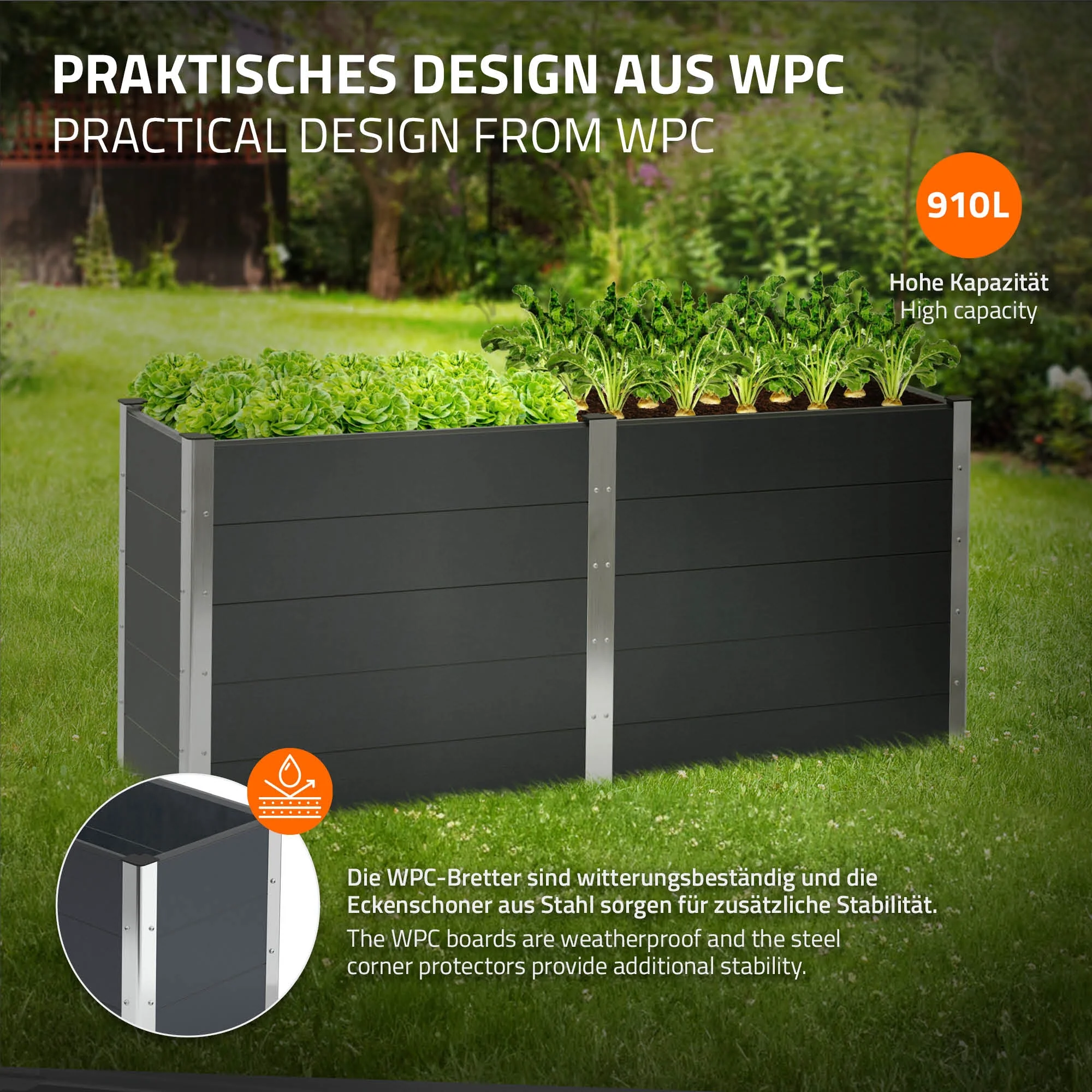 Hochbeet 200x50x91 cm Anthrazit aus WPC ML-Design - Image 3
