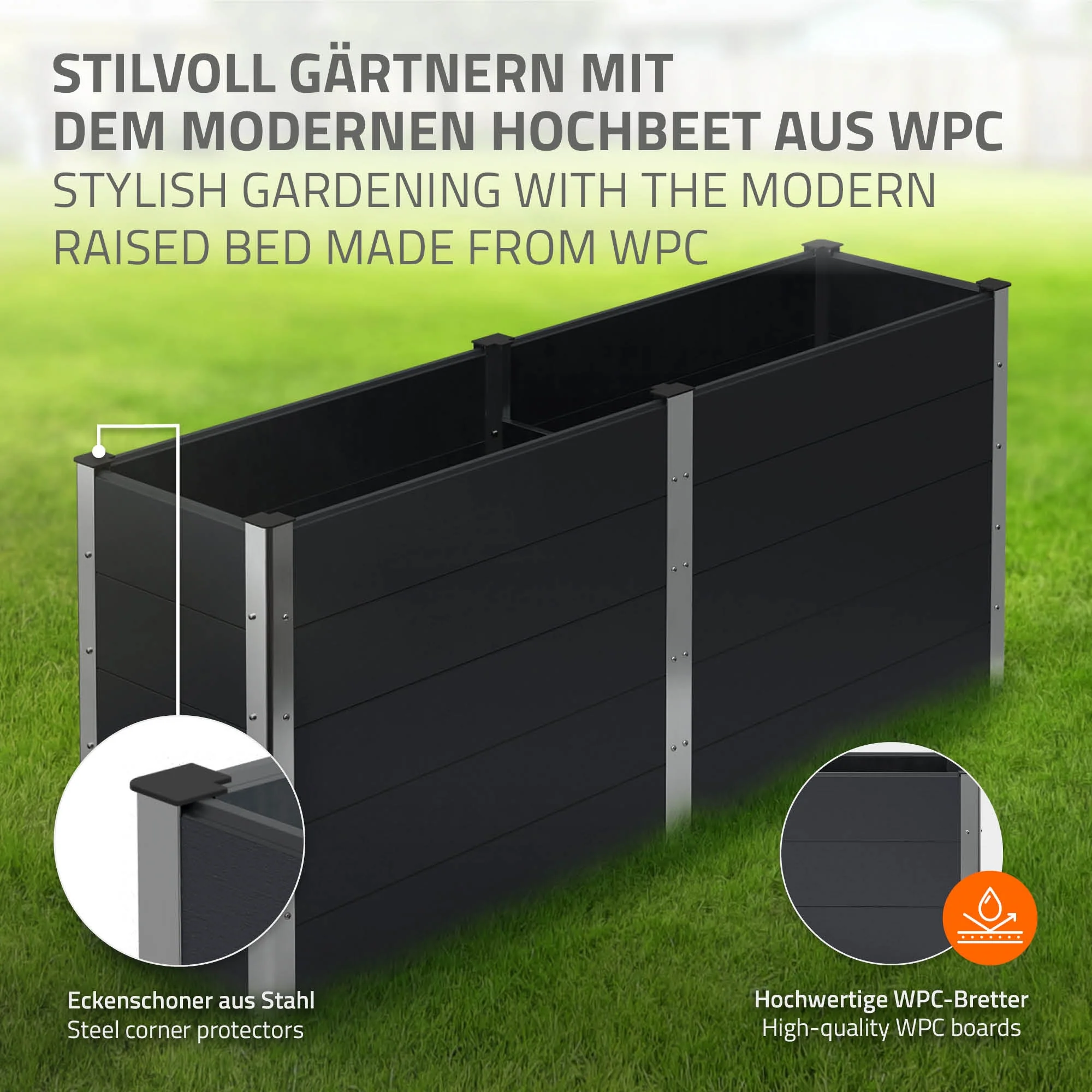 Hochbeet 200x50x91 cm Anthrazit aus WPC ML-Design - Image 5