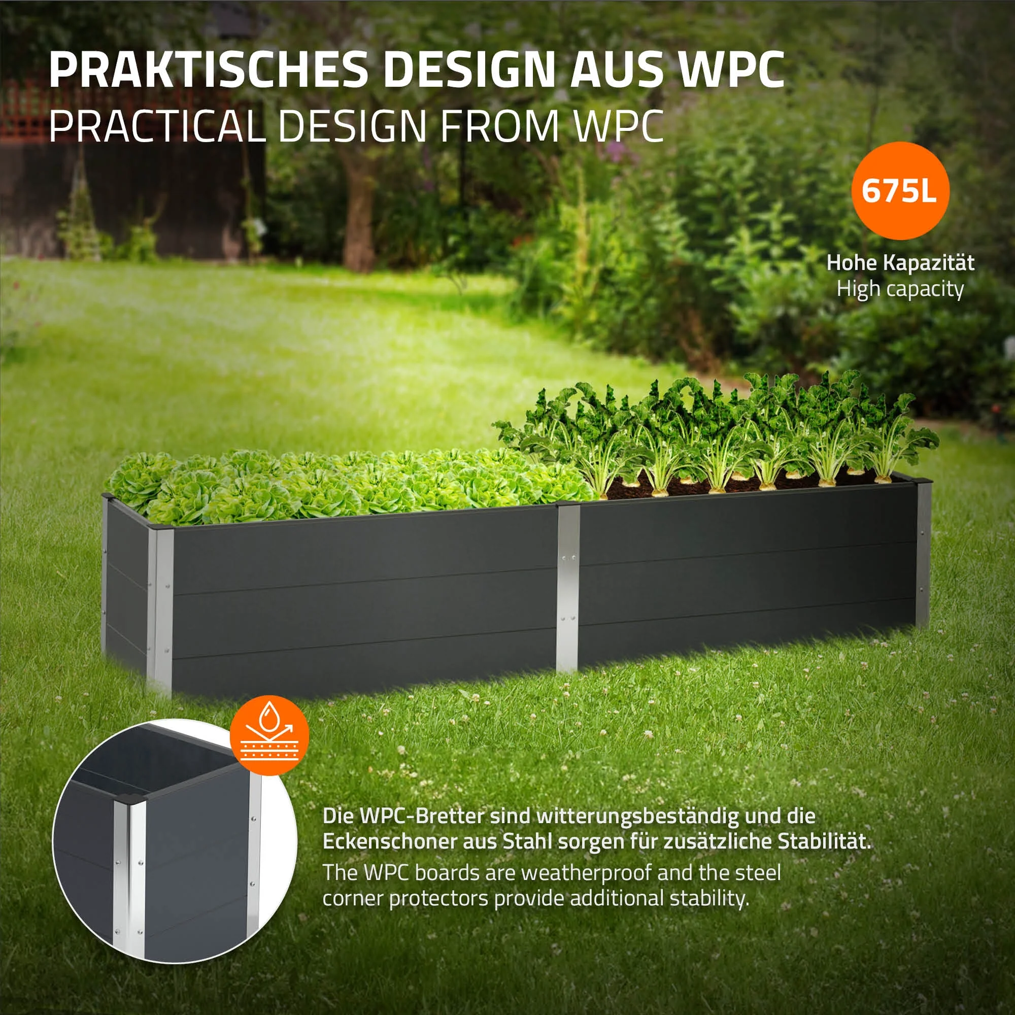 Hochbeet 250x50x54 cm Anthrazit aus WPC ML-Design - Image 3