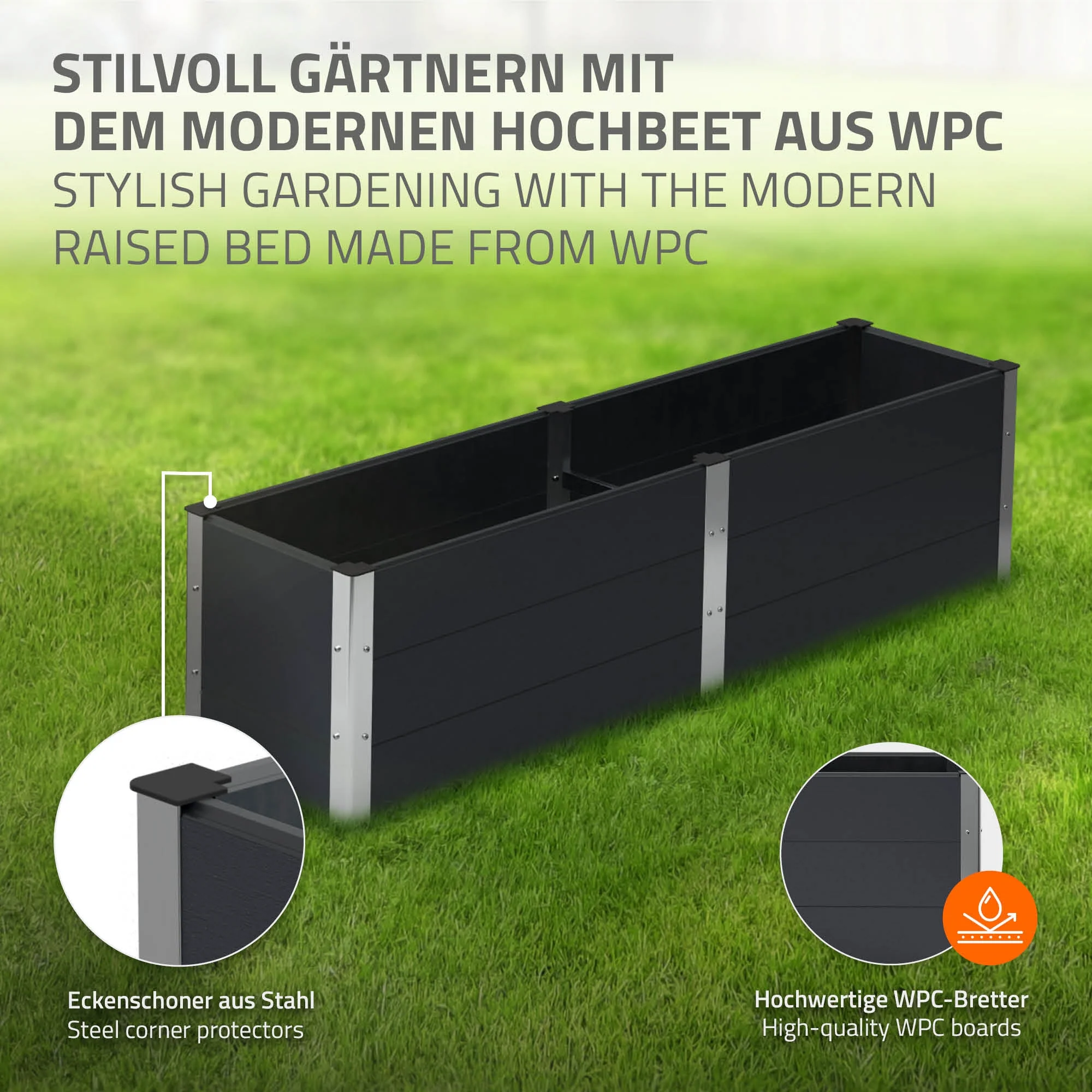 Hochbeet 250x50x54 cm Anthrazit aus WPC ML-Design - Image 5