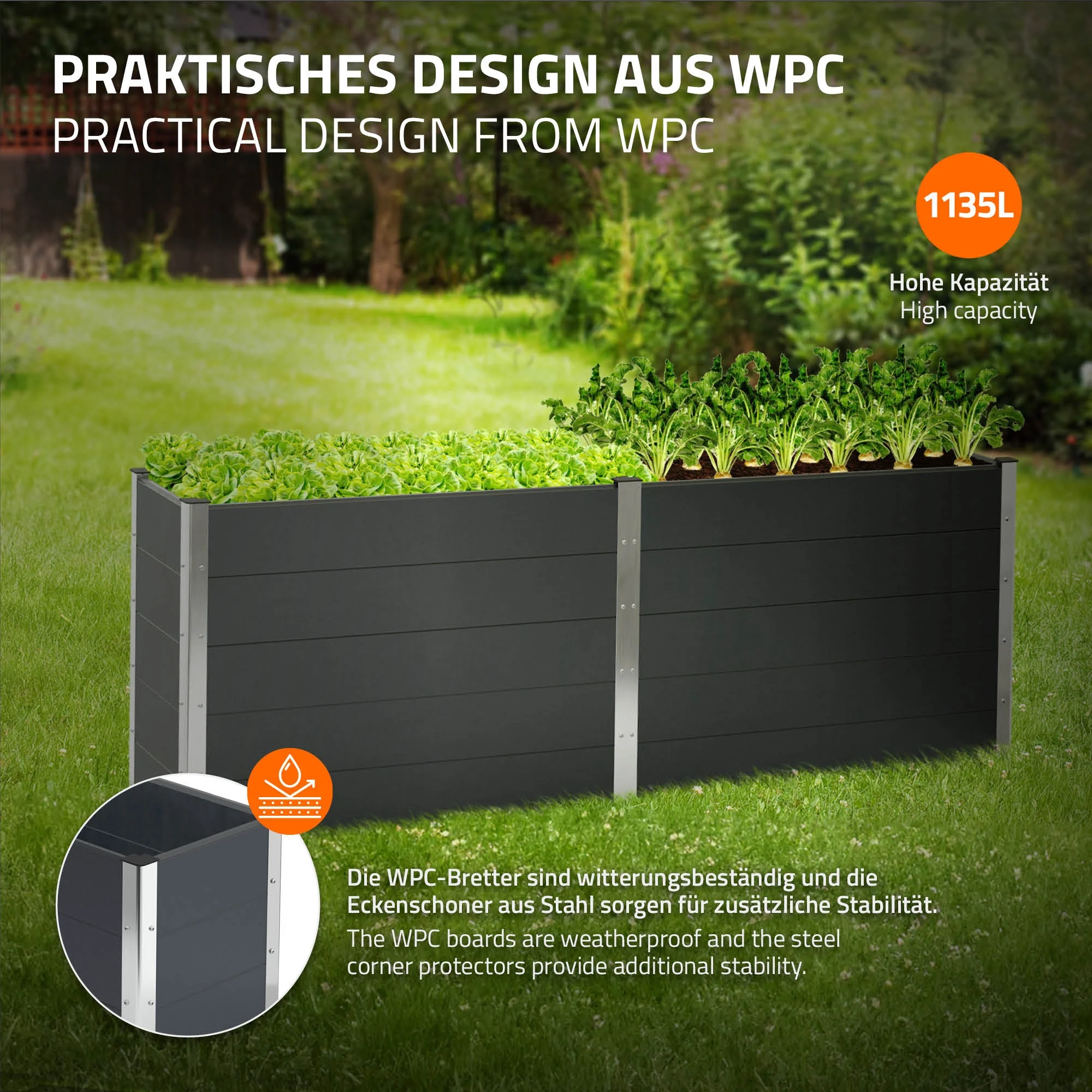 Hochbeet 250x50x91 cm Anthrazit aus WPC ML-Design - Image 3