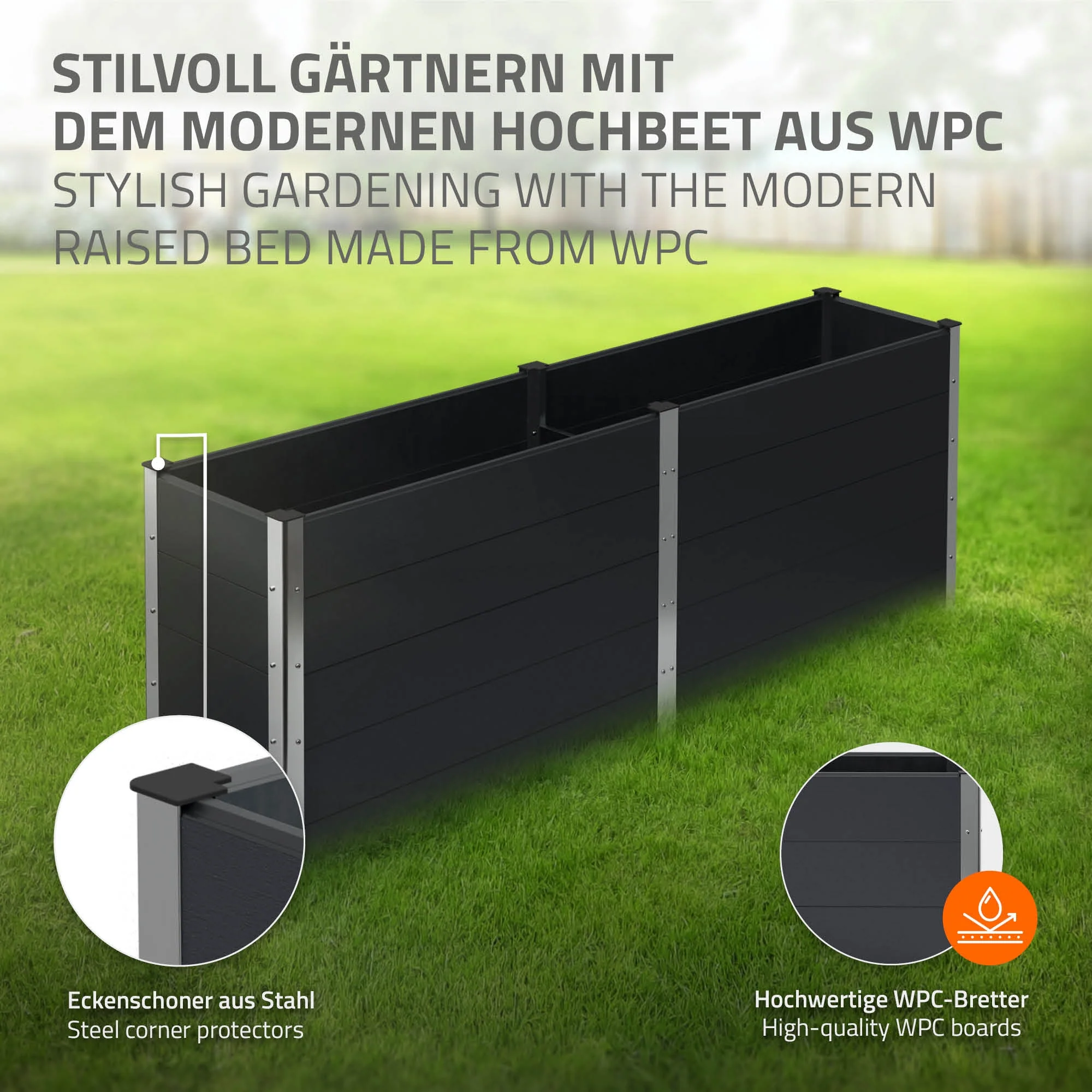 Hochbeet 250x50x91 cm Anthrazit aus WPC ML-Design - Image 5