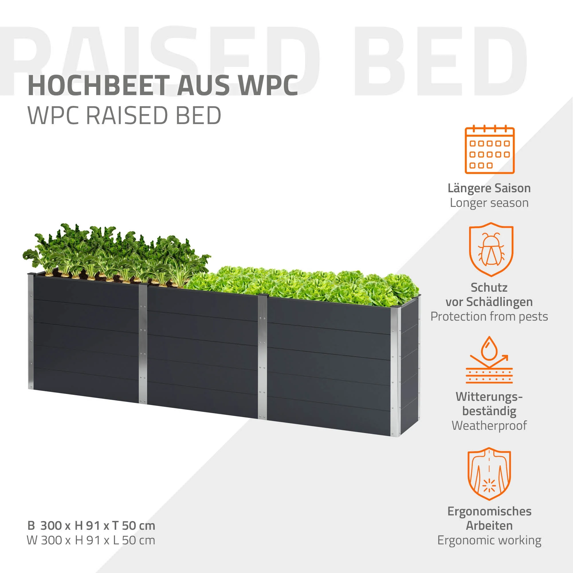 Hochbeet 300x50x91 cm Anthrazit aus WPC ML-Design - Image 2