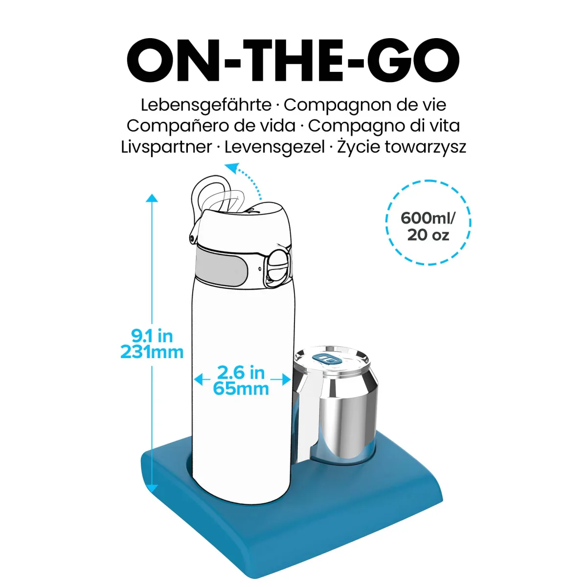 ION8 Detroit Lions NFL schmale auslaufsichere Wasserflasche, Edelstahl 600ml - Image 6
