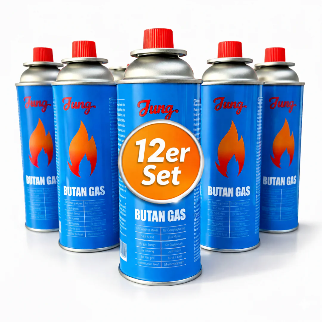 JUNG 12er Set Gaskartuschen 227g Butangas Gasflasche Campingkocher Gas Kartusche