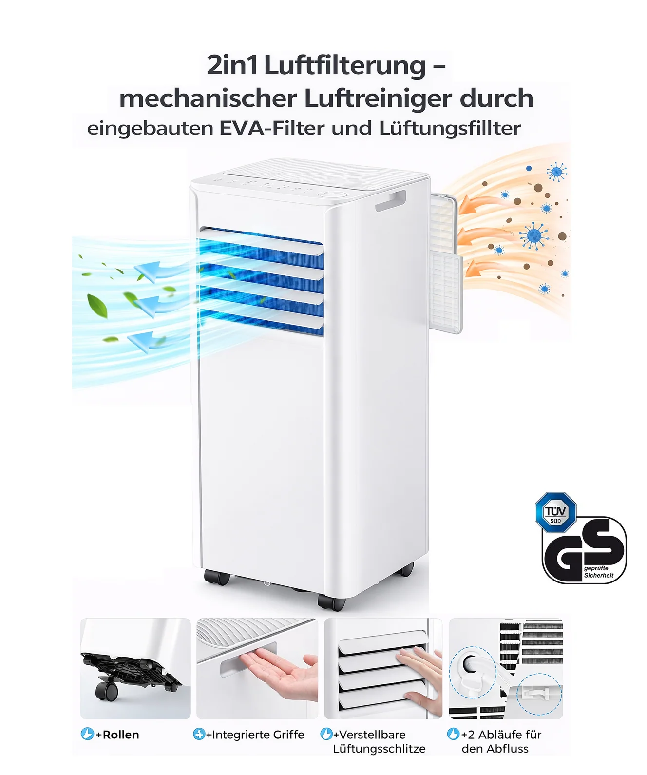 JUNG AIR TV03 mobiles Klimagerät mit Fernbedienung, 2KW-7000BTU, Klimaanlage mobil - Image 2