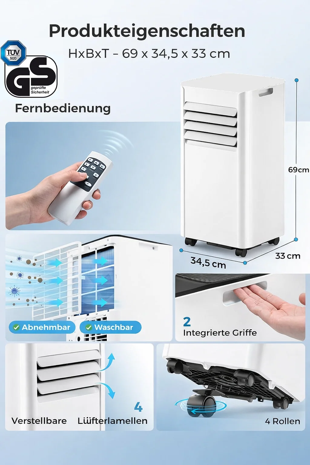 JUNG LIFEAIR Mobile Klimaanlage 9000BTU 2,6 kW, 3in1 Klimagerät mobil, leise, 25m², Air Conditioner - Image 7