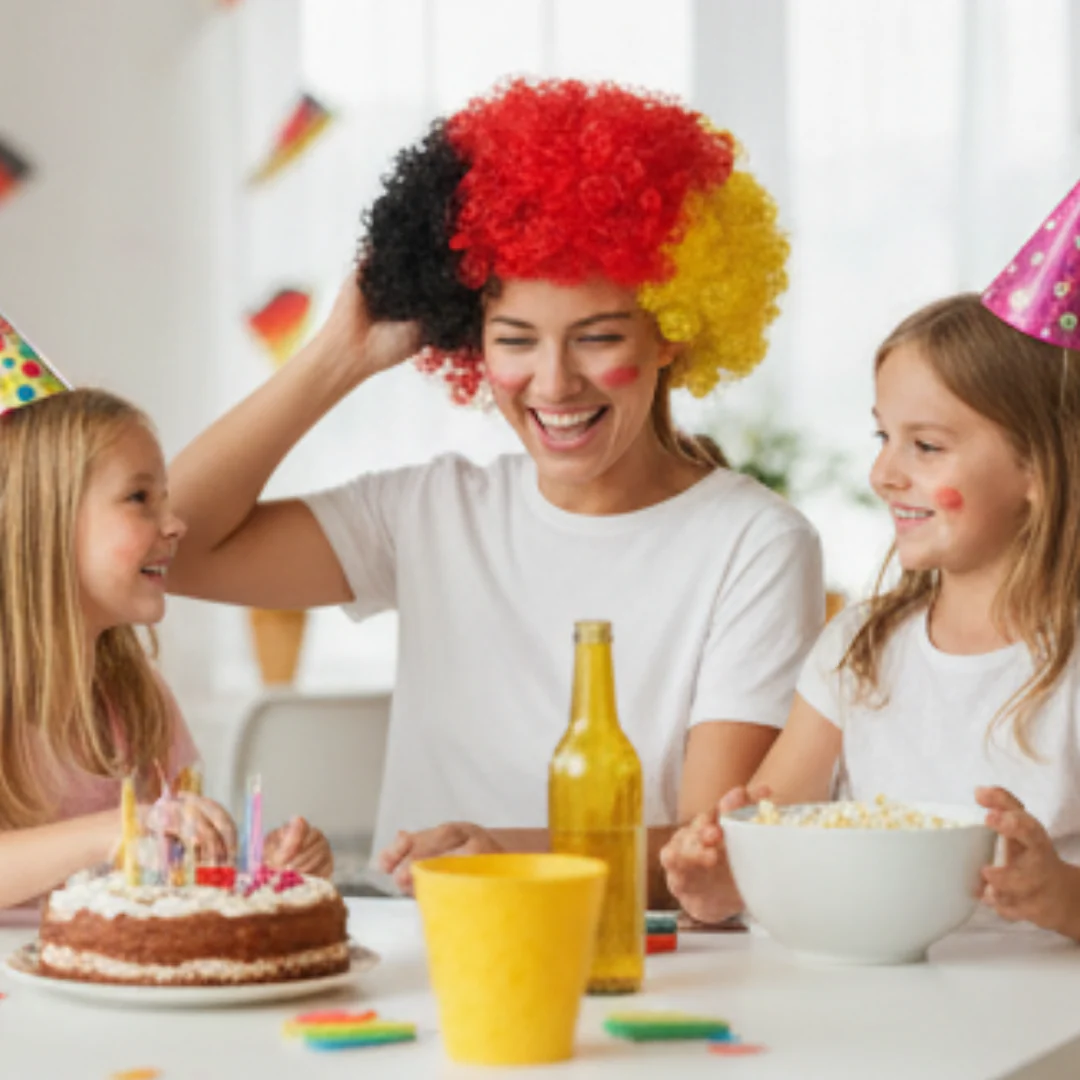 JUNG Deutschland Fanperücke Schwarz Rot Gold Fußball WM 2026 Weltmeisterschaft Perücke Fanartikel - Image 4