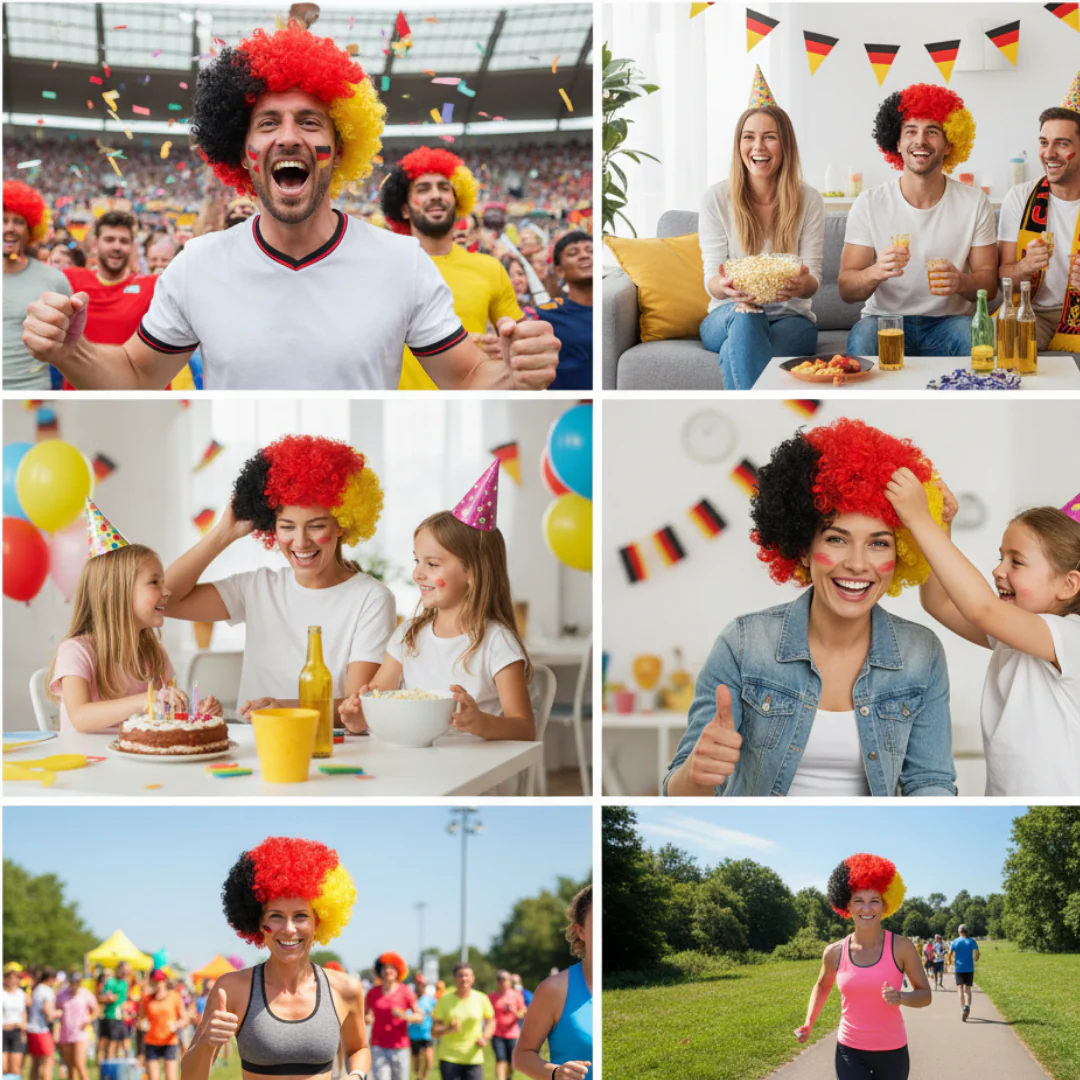 JUNG Deutschland Fanperücke Schwarz Rot Gold Fußball WM 2026 Weltmeisterschaft Perücke Fanartikel - Image 5