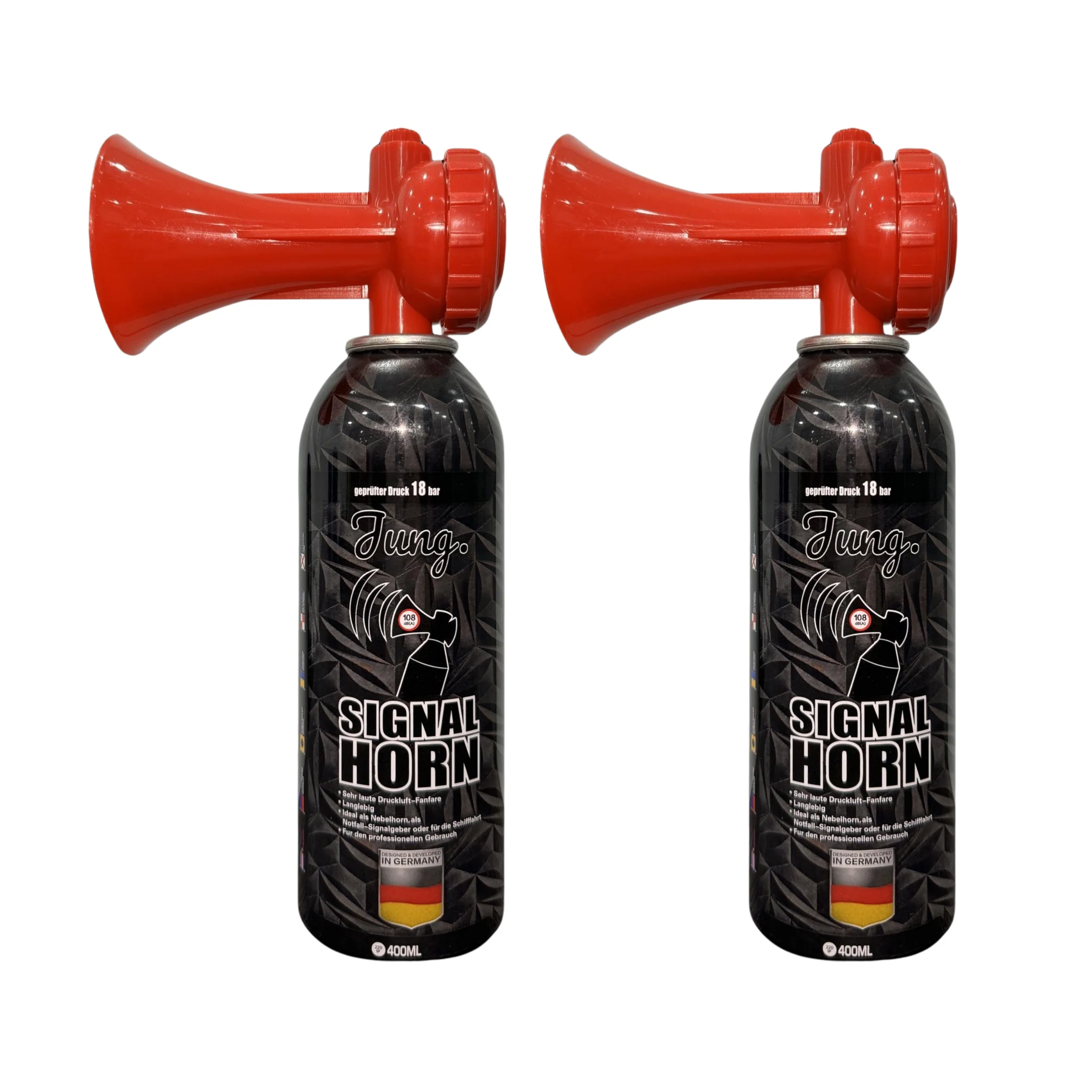 JUNG Druckluftfanfare Air Horn Profi Qualität 2 x 400 ml Fan Tröte Fanfare Hupe