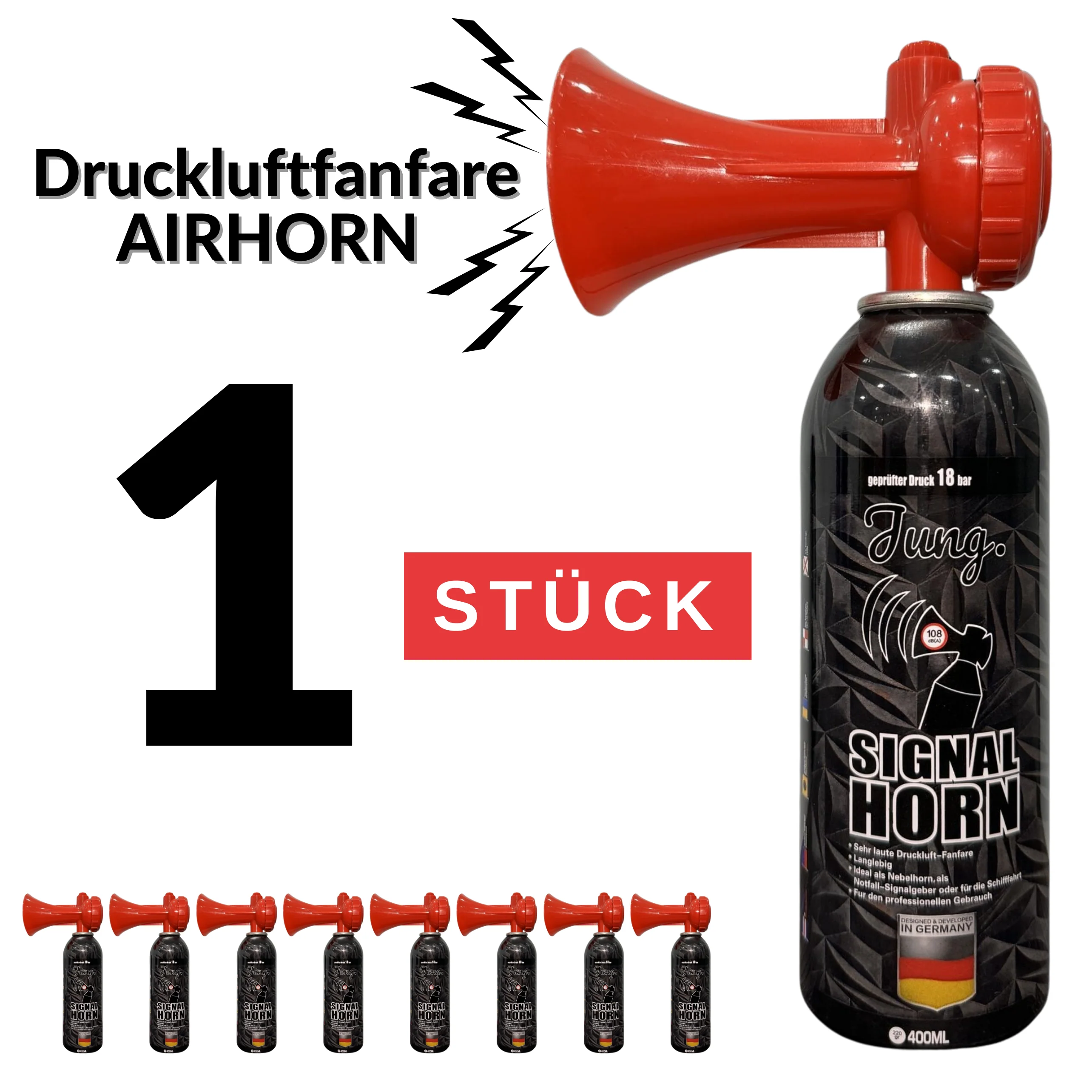 JUNG Druckluftfanfare Air Horn Profi Qualität 400 ml Signalhorn Fanfare Hupe - Image 5