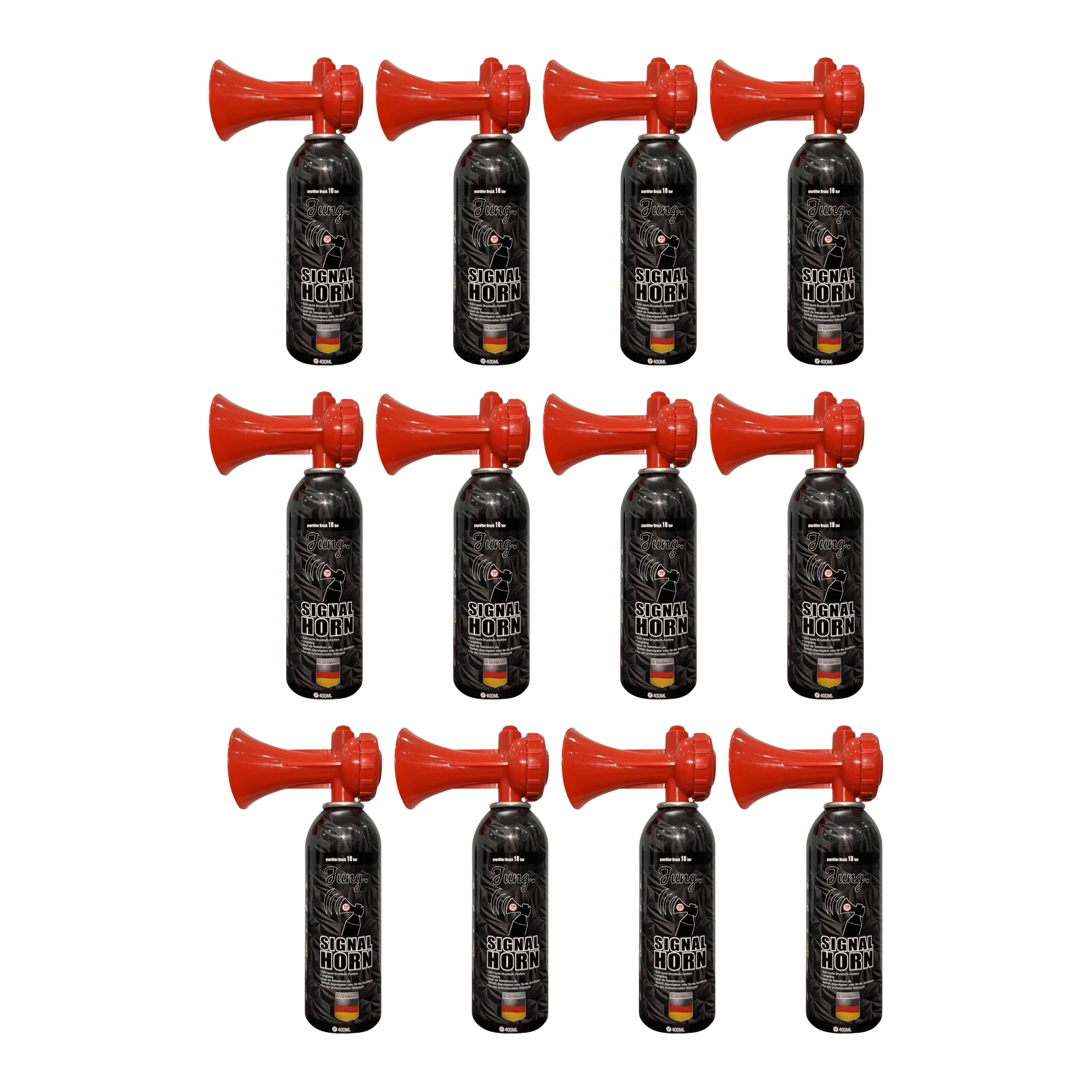 JUNG Druckluftfanfare Airhorn Prof Qualität 12 x 400ml Hoch dB Stadion Gashupen