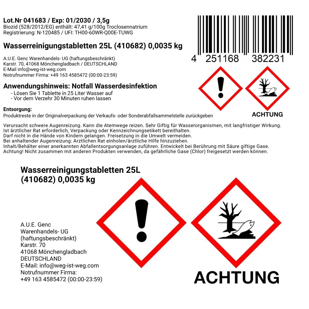 JUNG Oasis 10x25L Tabletten Trinkwasserreinigung Wasseraufbereitung Wasser Chlor - Image 2
