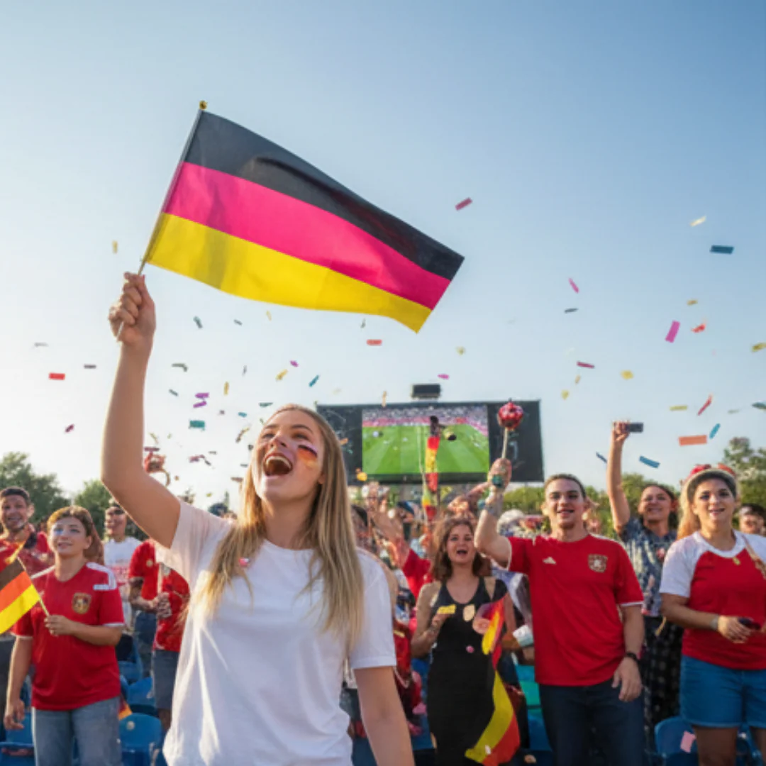 JUNG Tröte mit integrierter Deutschlandfahne Fanartikel Fußball WM 2026 Schwarz Rot Gold lautes - Image 4