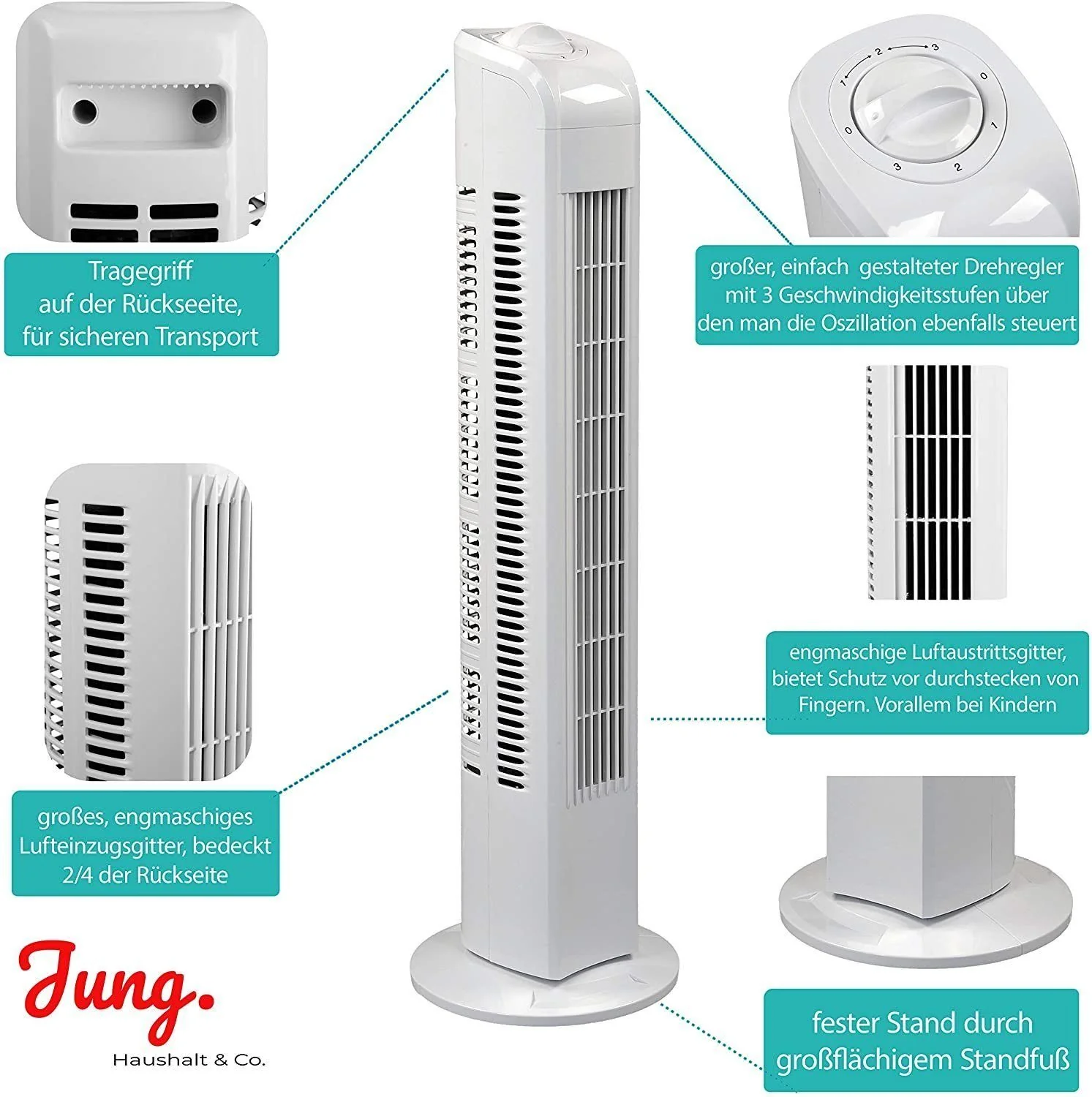 JUNG TV01, Turmventilator 76cm B-Ware, Ventilator leise, Weiss, Energiesparend, Turmlüfter,Fan - Image 2