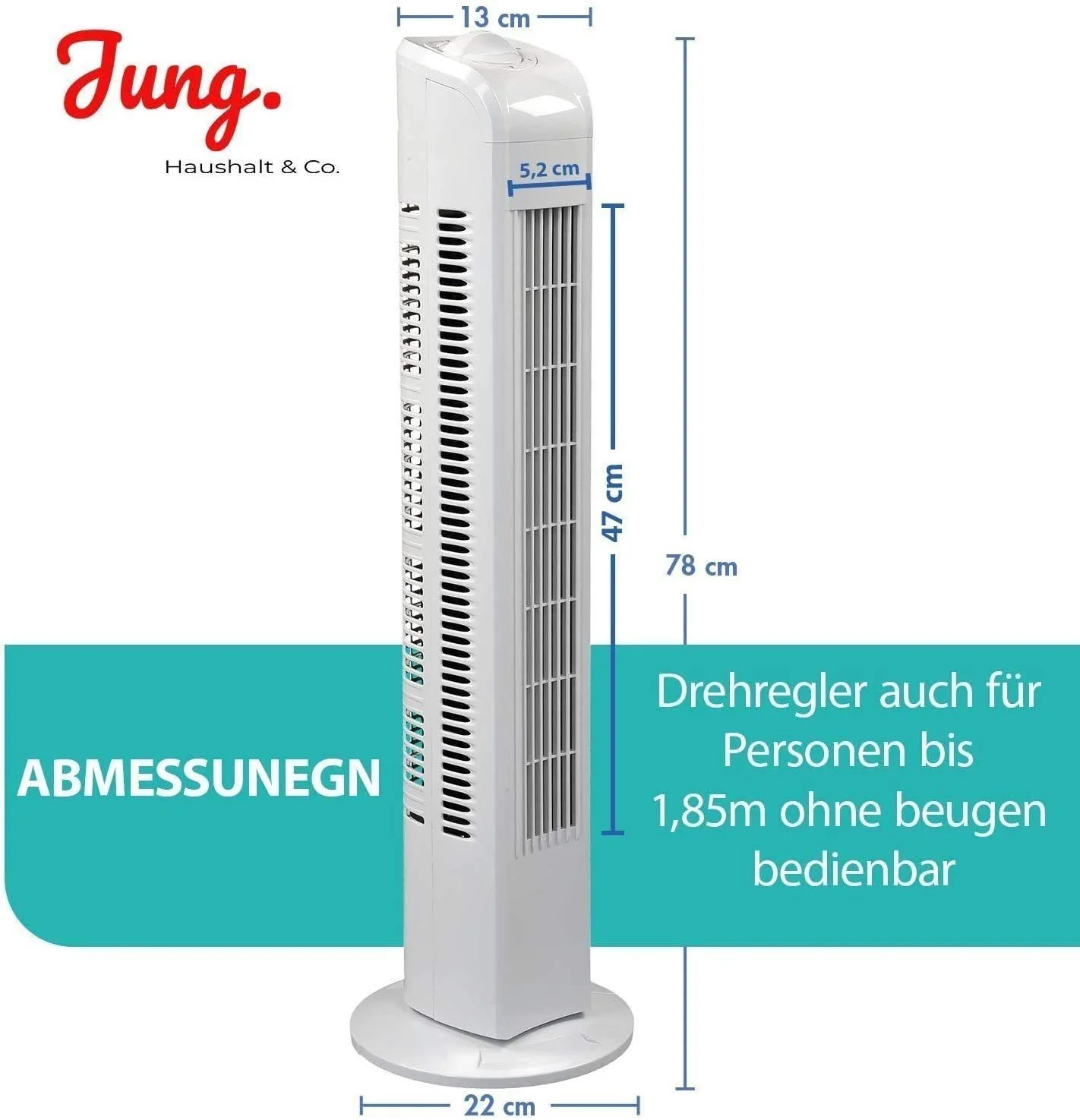 JUNG TV01, Turmventilator 76cm B-Ware, Ventilator leise, Weiss, Energiesparend, Turmlüfter,Fan - Image 4