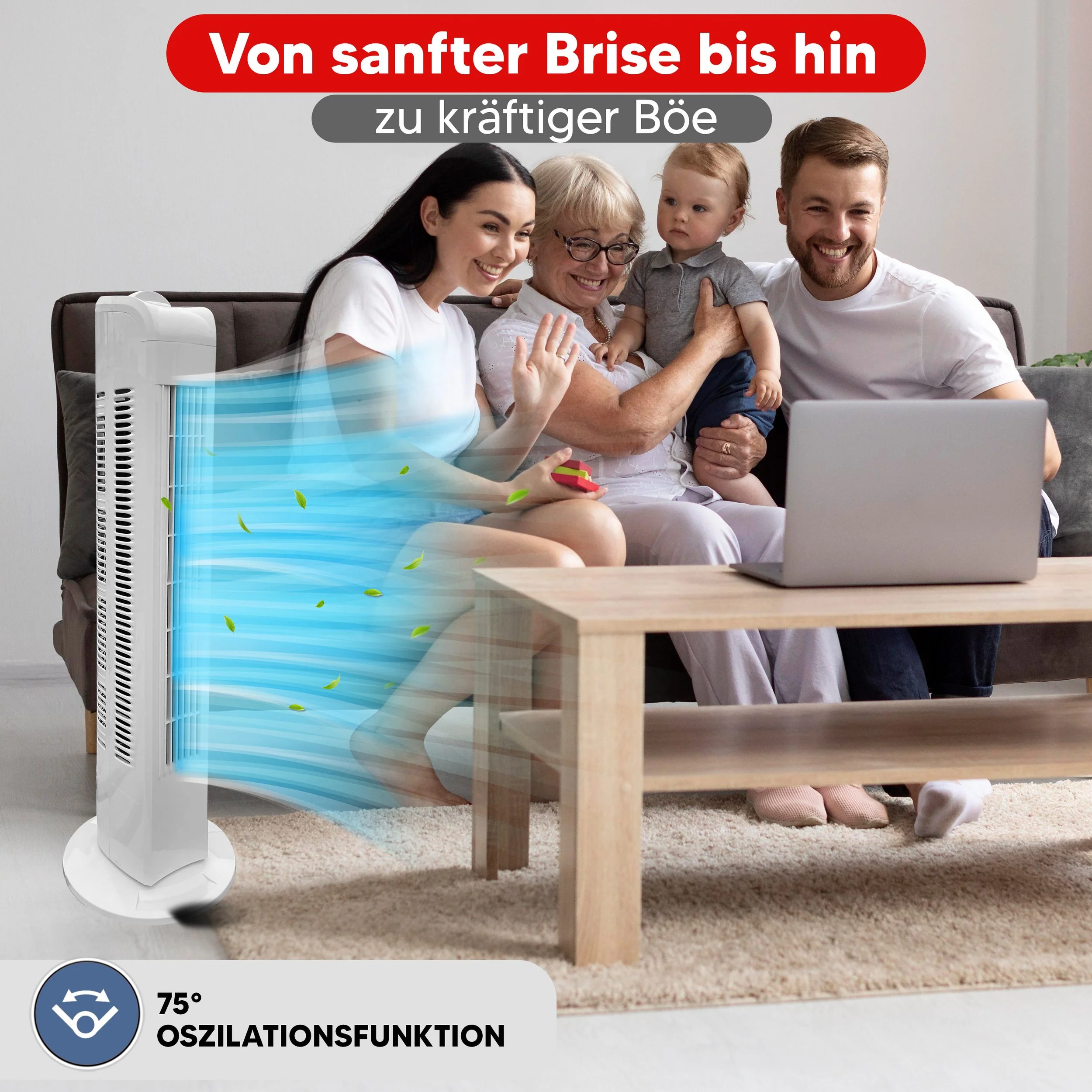 JUNG TV01, Turmventilator 76cm B-Ware, Ventilator leise, Weiss, Energiesparend, Turmlüfter,Fan - Image 6