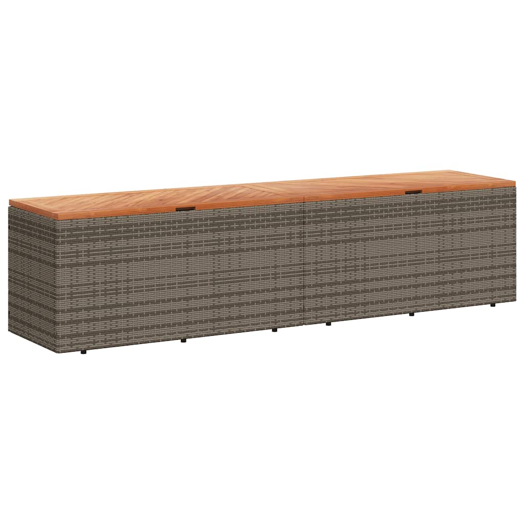 JUNG Vida Gartentruhe Grau Poly Rattan Akazienholz 220x50x54 cm Garten Balkon Terrasse