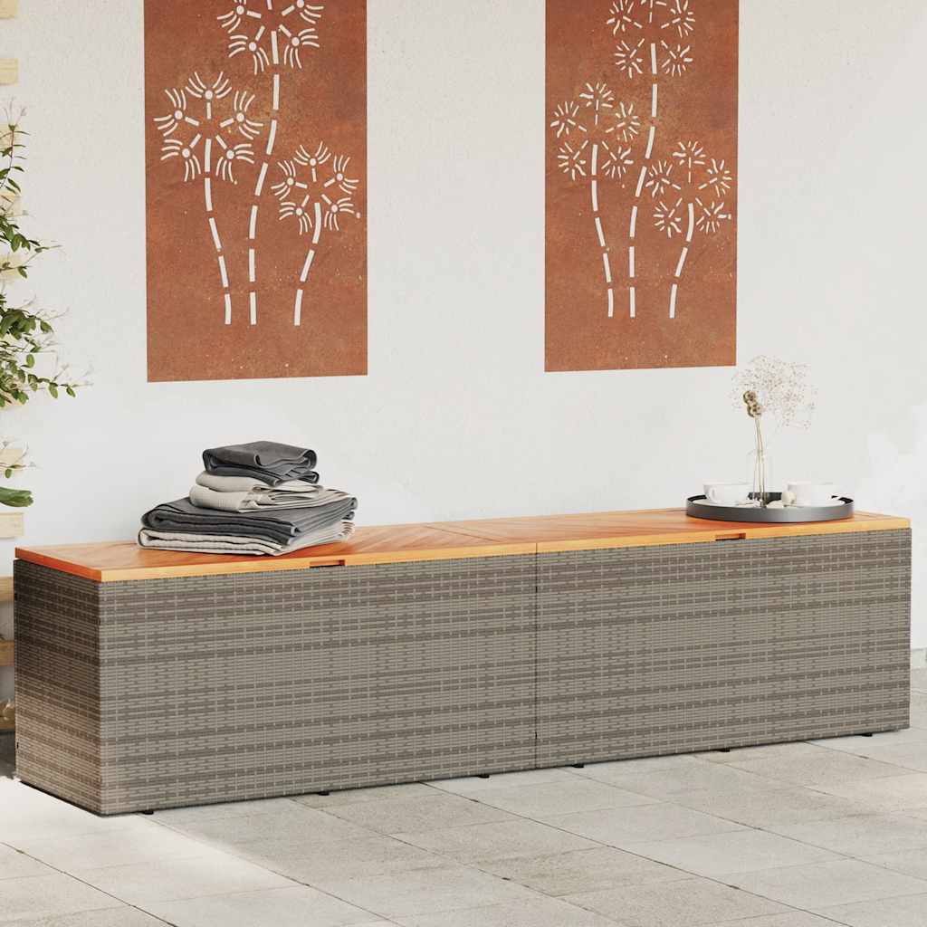 JUNG Vida Gartentruhe Grau Poly Rattan Akazienholz 220x50x54 cm Garten Balkon Terrasse - Image 2