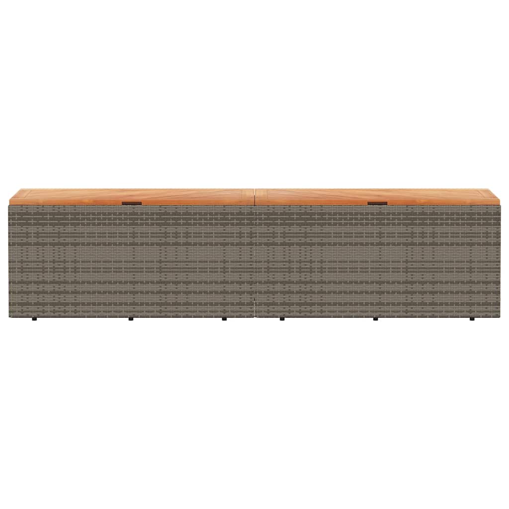 JUNG Vida Gartentruhe Grau Poly Rattan Akazienholz 220x50x54 cm Garten Balkon Terrasse - Image 4