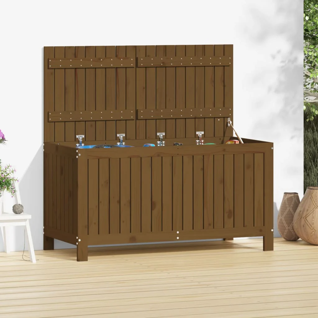 JUNG Vida Gartentruhe Honigbraun Massivholz Kiefer 121x55x64 cm Garten Balkon Terrasse - Image 2