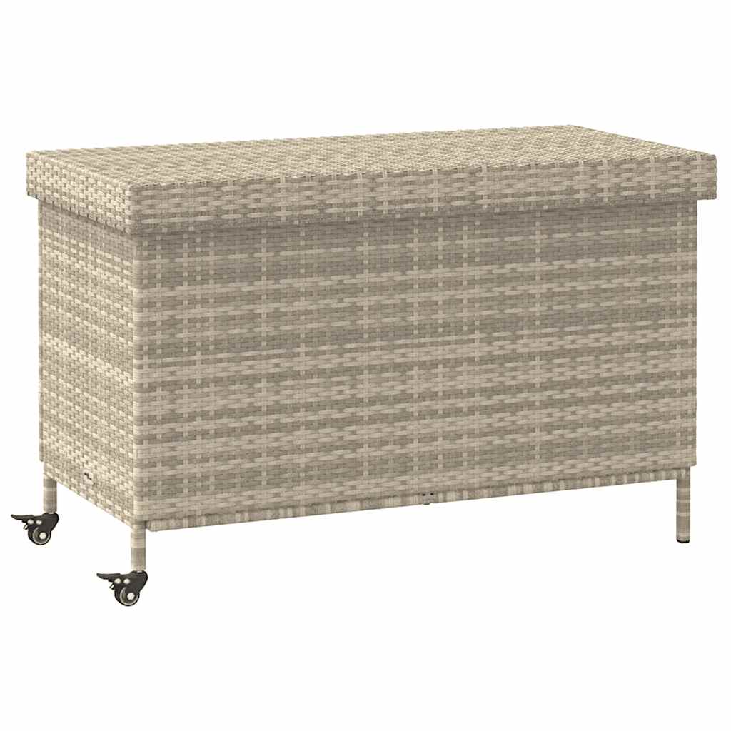 JUNG Vida Gartentruhe Rollen Hellgrau Poly Rattan 110x55x73 cm Garten Balkon Terrasse
