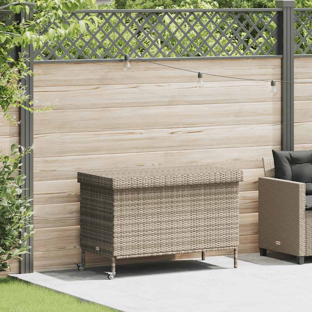 JUNG Vida Gartentruhe Rollen Hellgrau Poly Rattan 110x55x73 cm Garten Balkon Terrasse - Image 2