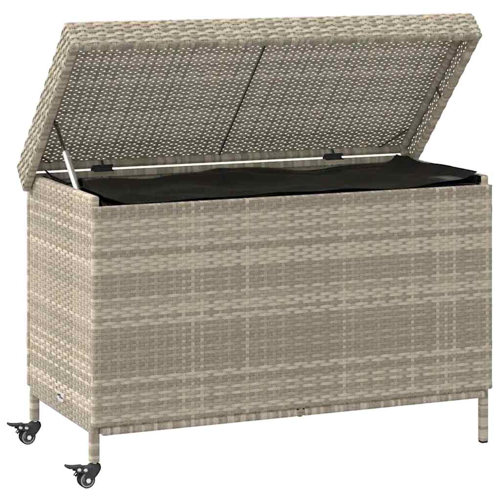 JUNG Vida Gartentruhe Rollen Hellgrau Poly Rattan 110x55x73 cm Garten Balkon Terrasse - Image 3